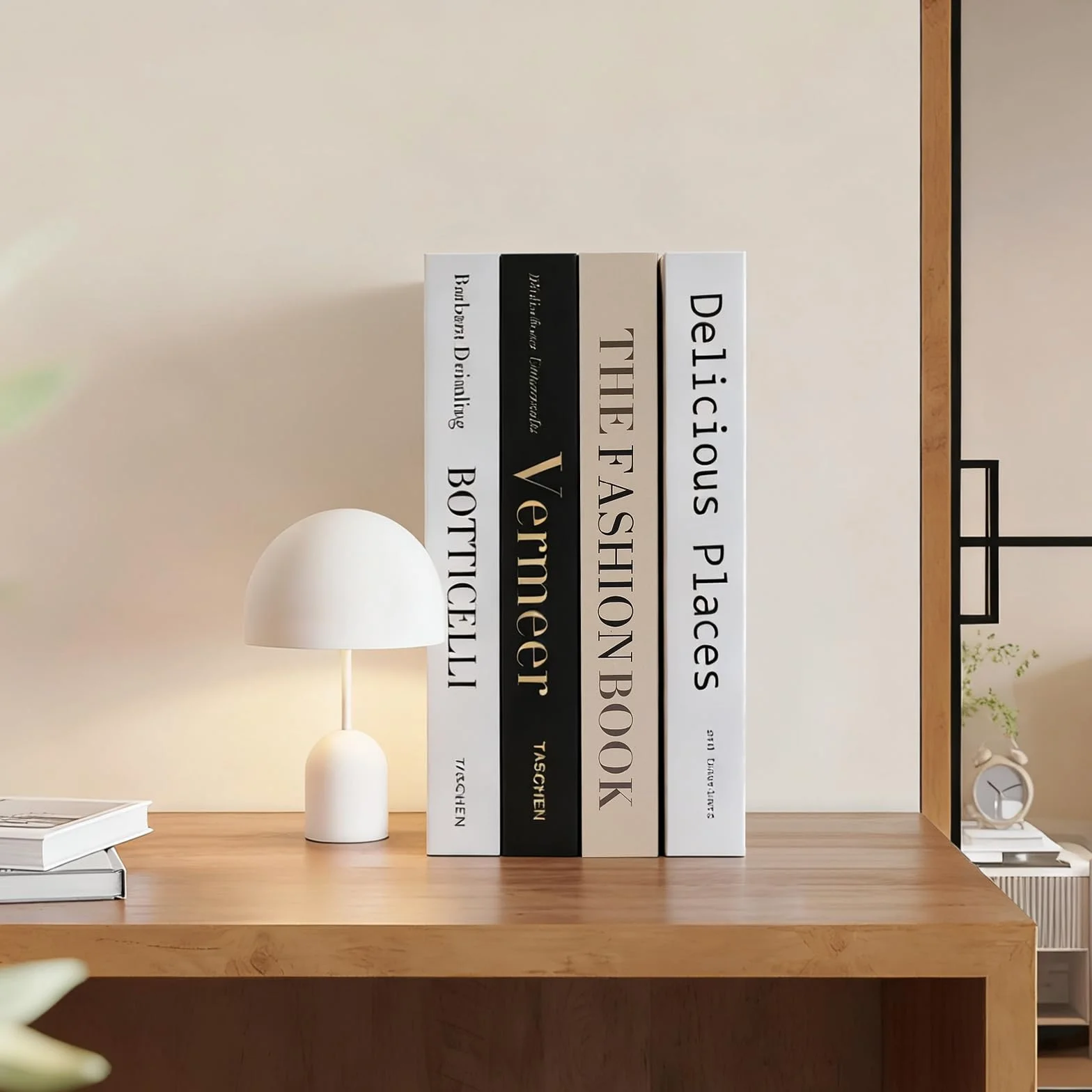 Juego de 4 libros decorativos Ennoxwi libros falsos de cartón para estantería, mesa de café