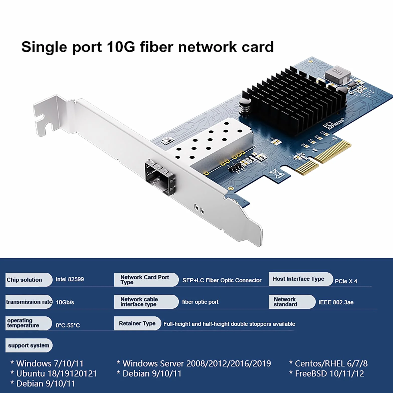 Tarjeta de red SFP+ PCI-e abierta de 10 GB, con controlador Intel 82599 (X520-DA1), adaptador Ethernet de 10 Gbps, tarjeta NIC de 10 GB 10 G, compatible con Windows/Windows Server/VMware
