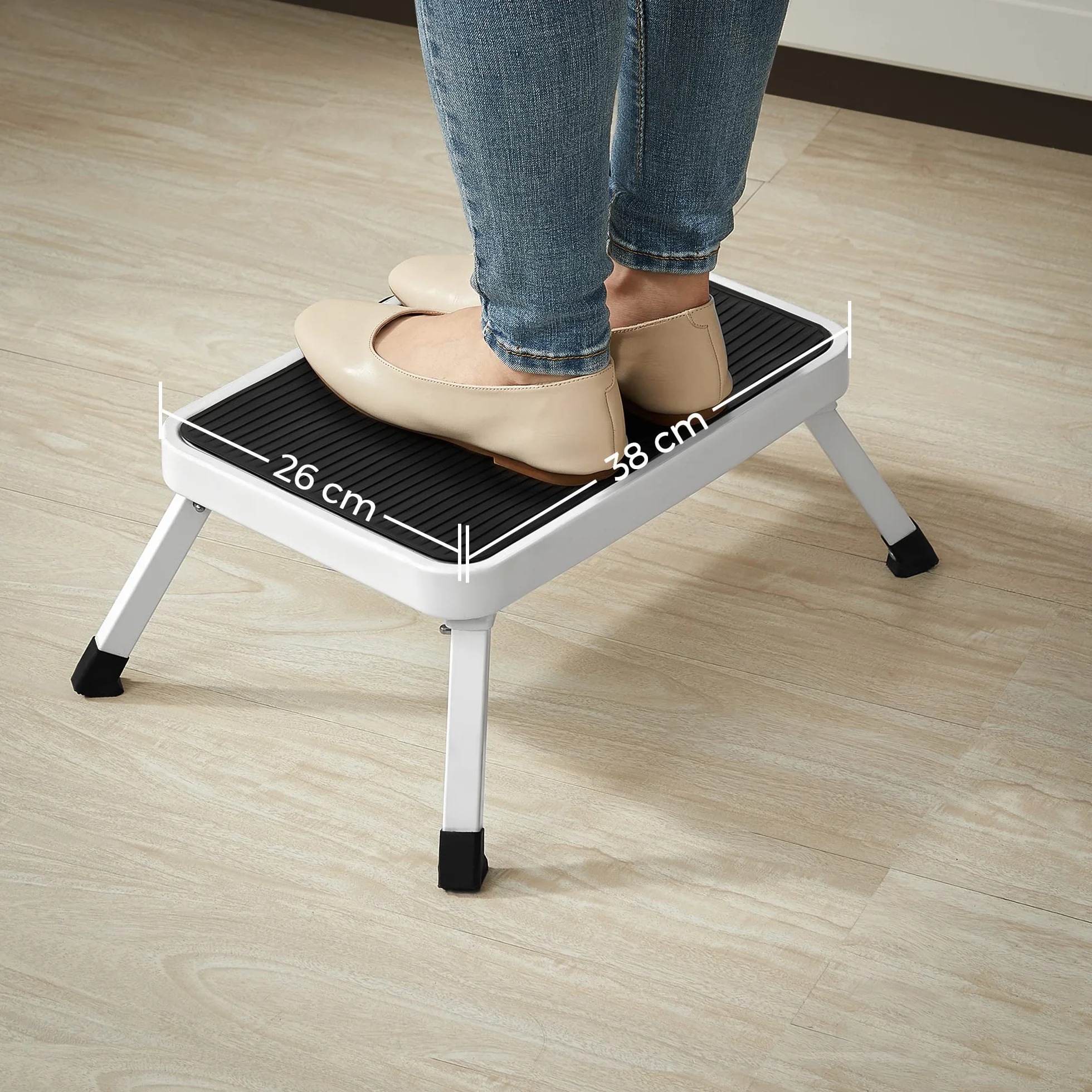 SONGMICS Taburete Escalón Plegable Acero 150 kg 38 x 26 x 4 cm Blanco GSL01WT