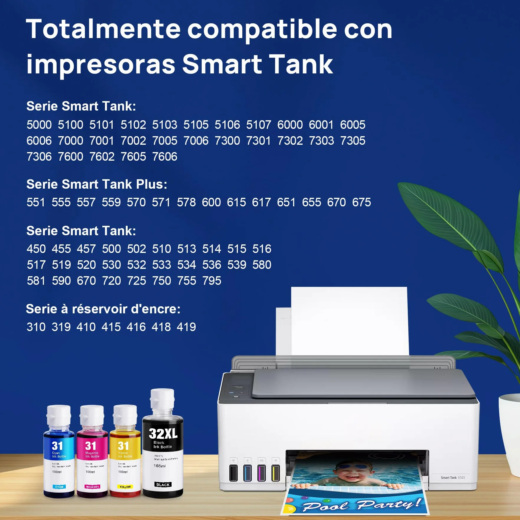 Denvoer 31 32XL Tinta Compatible con Tinta HP 31 32XL y HP Smart Tank 5105 Tinta para HP Smart Tank 5106 7005 7605 7306 7606 y HP Smart Tank Plus 555 455 515 530 655 750 Impresoras (4 Botellas)