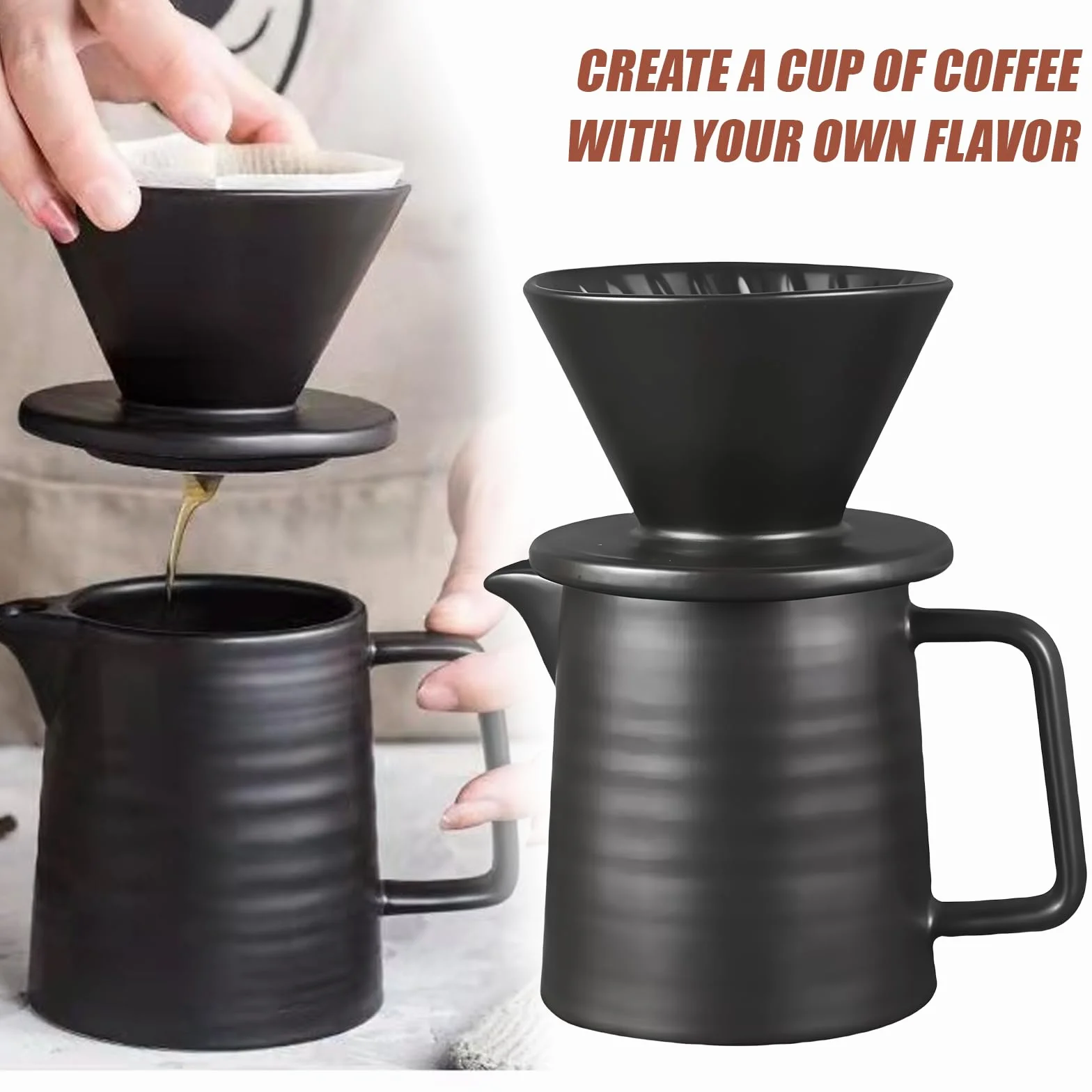 Filtro de café de porcelana reutilizable con taza y jarra para vertido