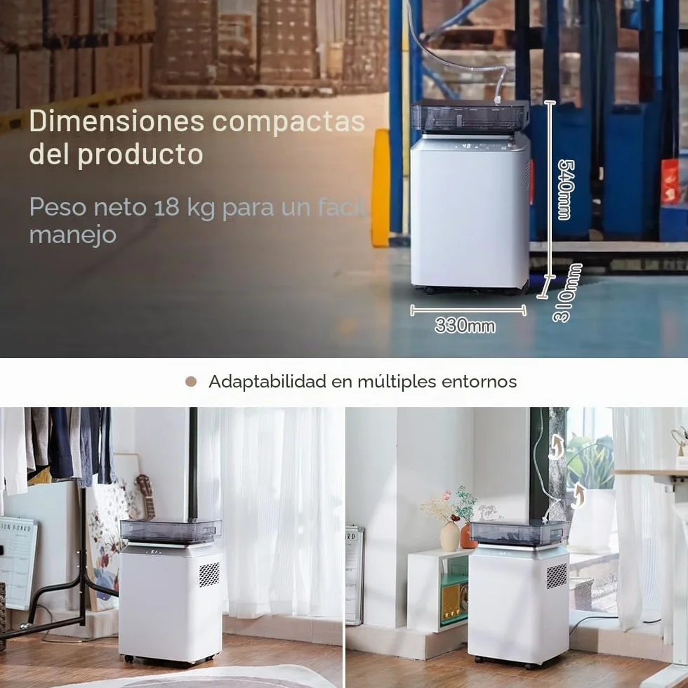 Kalopsia Deshumidificador Eléctrico 80L/Día Automático 8L Bomba 5M Silencioso 46dB 170m² Secado Ropa