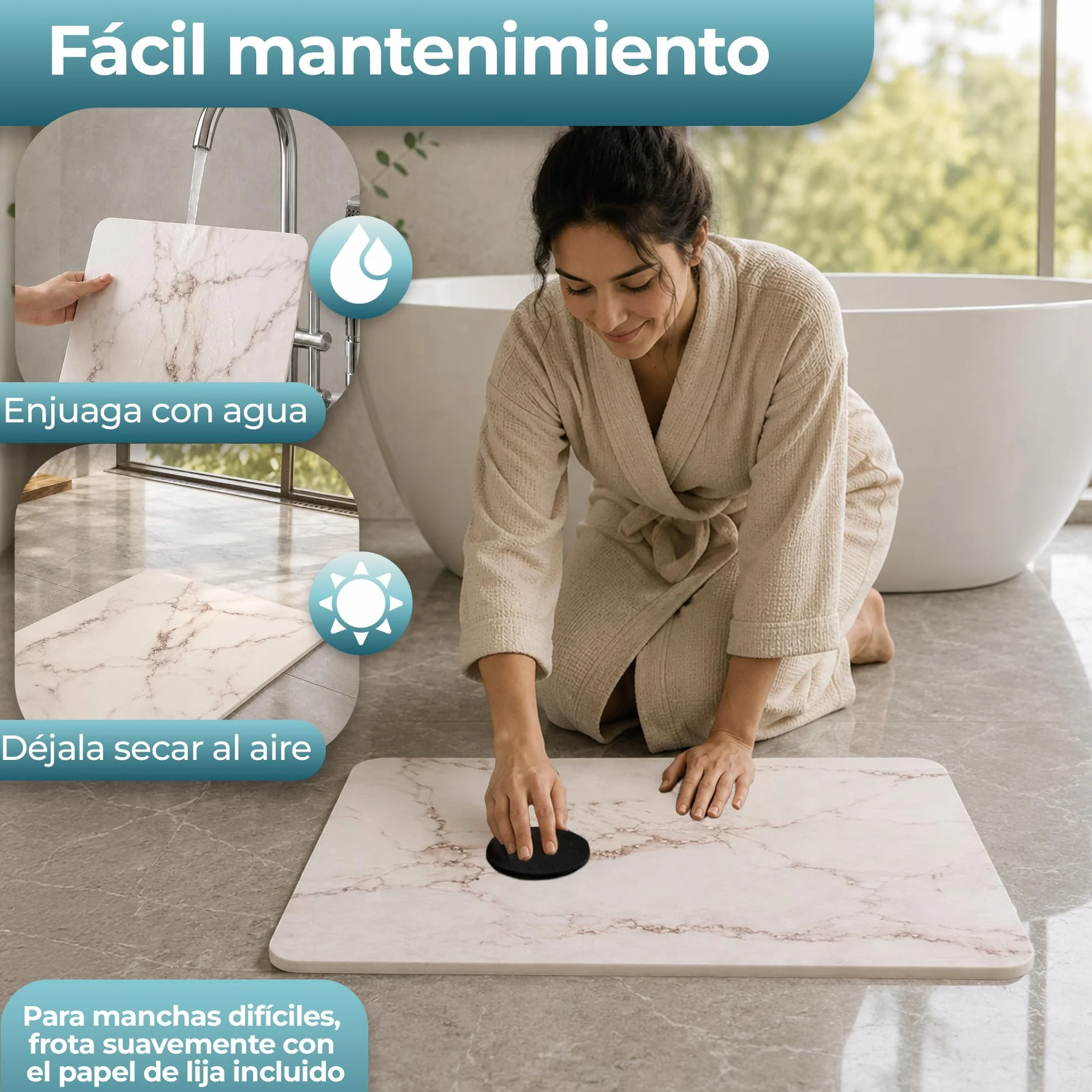Alfombra Diatomita Baño 60x39 cm Antideslizante Secado Rápido Alta Absorción Piedra Ducha