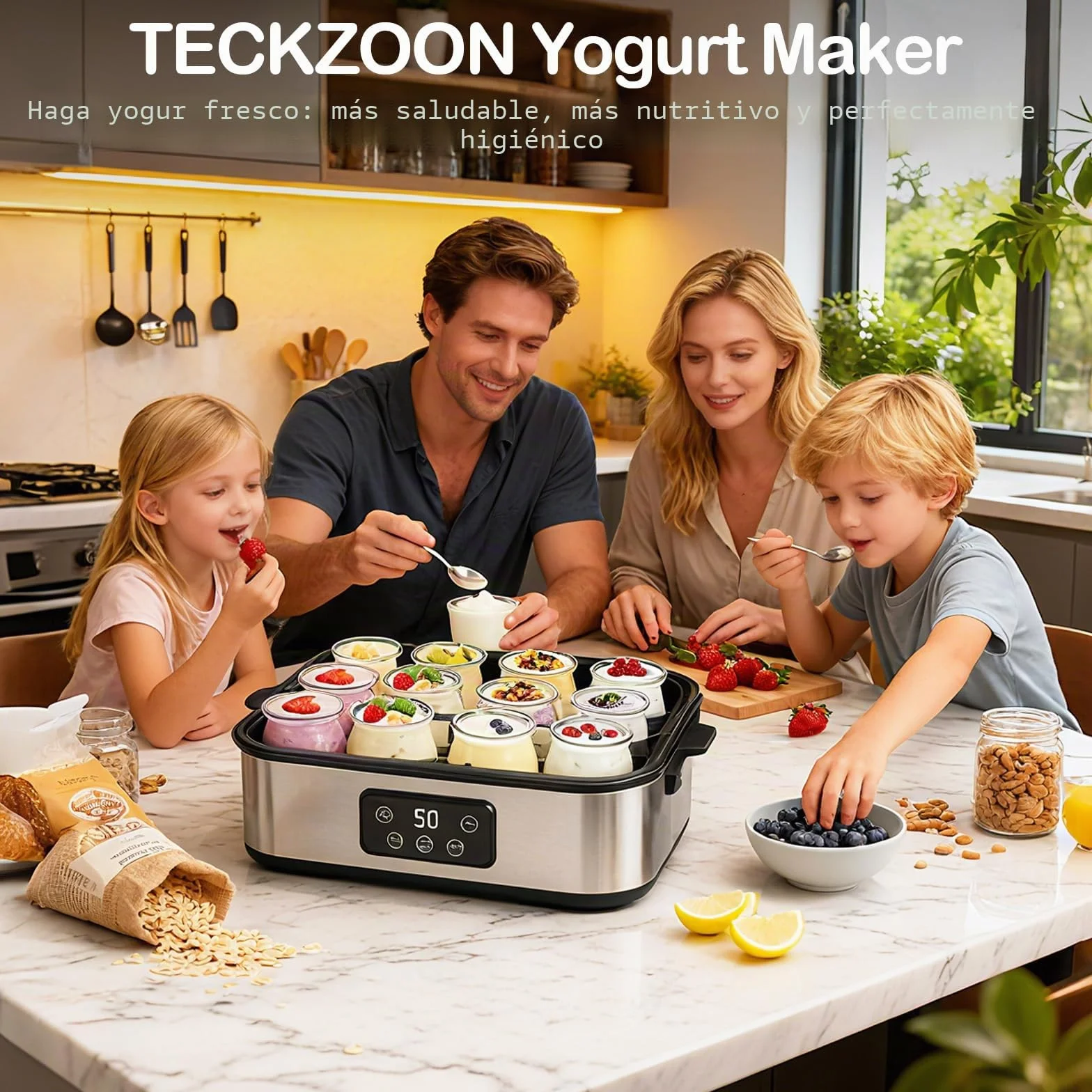 Yogurtera Digital 2,2 L, Máquina para Hacer Yogur con Tarros, Temperatura Constante 20-55 °C, 12 × 180 ml