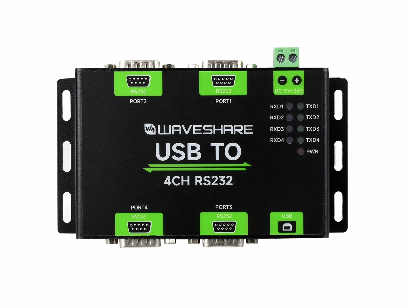 Waveshare Industrial Isolated USB to 4CH RS232 Converter (DB9 Male Interface), Adopts Original FT4232HL Chip, Features High-Speed&Stable Communication, Compatible with Mac/Linux/Android/Windows, etc