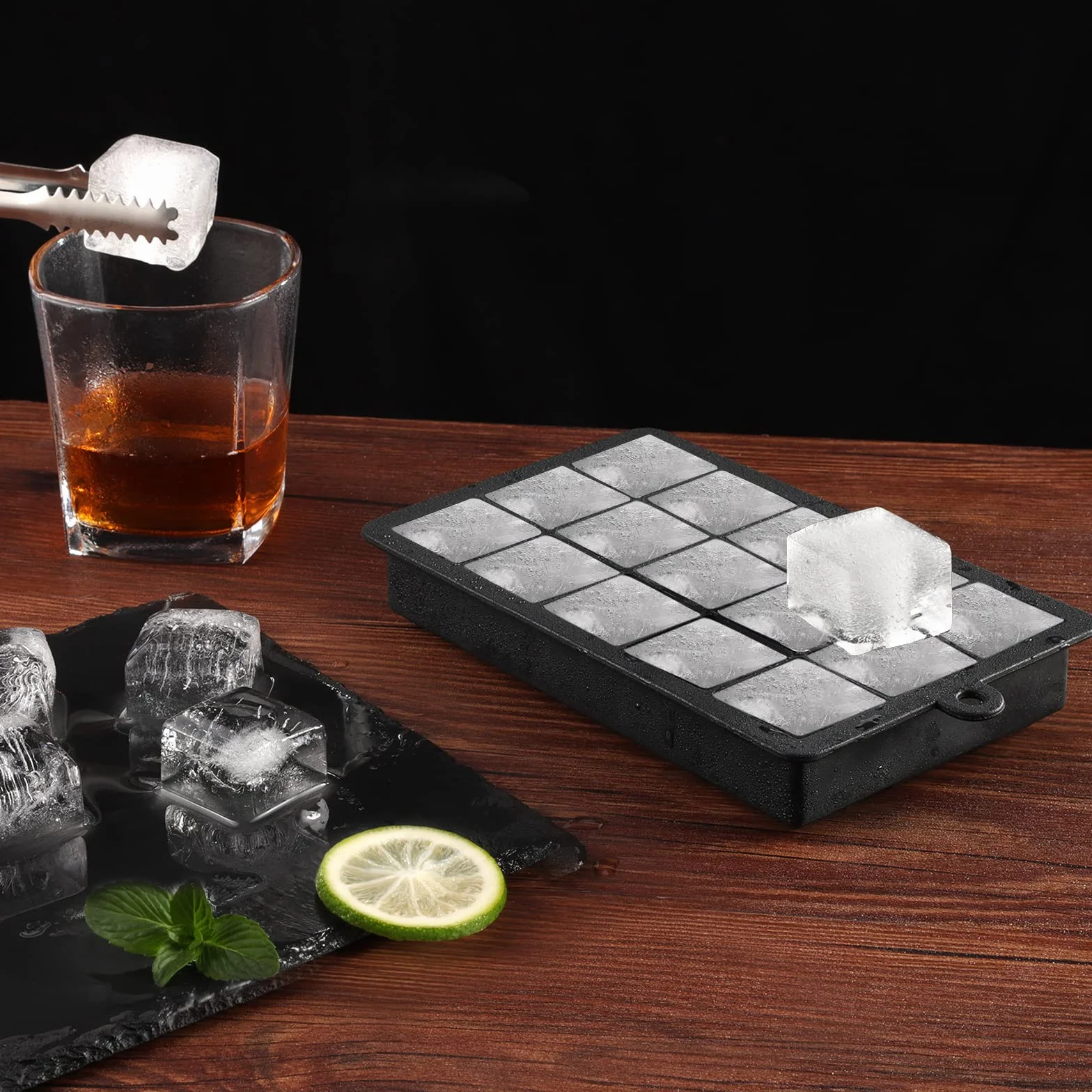 Bandejas de Cubitos de Hielo Silicona con Tapa, 3 Piezas, Moldes Cuadrados Grandes de 3,5cm, 45 Cubos