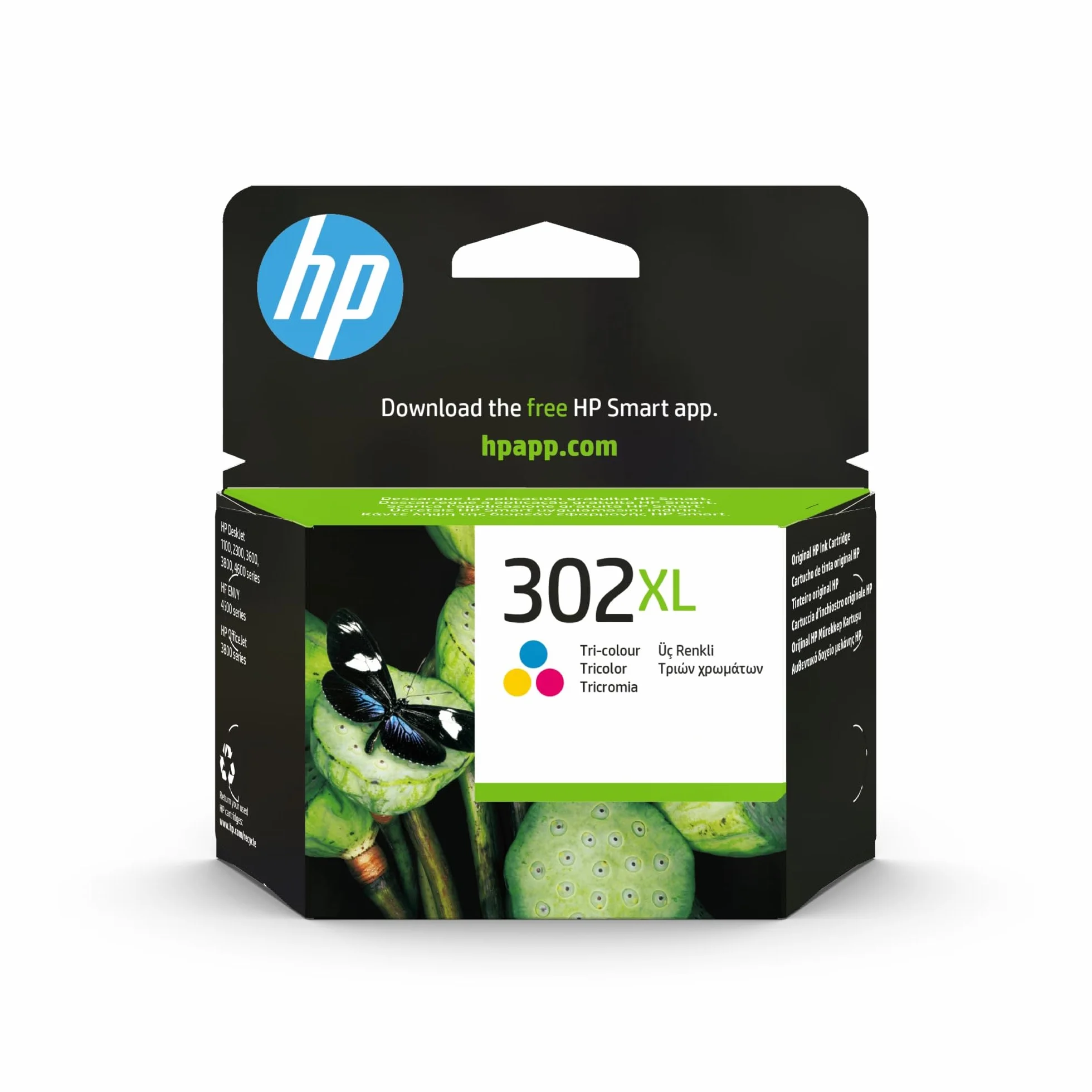 HP 302XL F6U67AE, Tricolor, Cartucho de Tinta de Alta Capacidad Original, Compatible con impresoras de inyección de Tinta DeskJet 1110,2130,3630; Envy 4520; OfficeJet 3830,4650,5220,5230