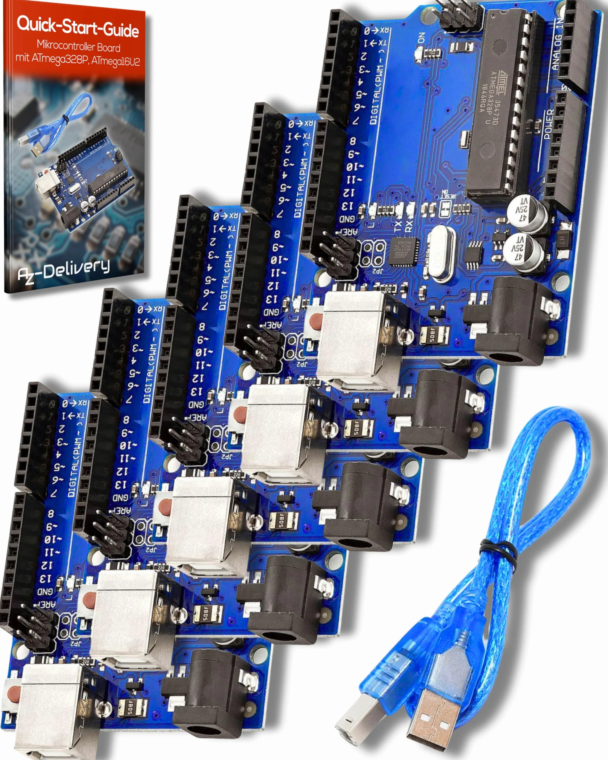 AZDelivery 5 x Placa de Desarrollo Microcontrolador con ATmega328P, ATmega16U2 con E-Book Incluido!