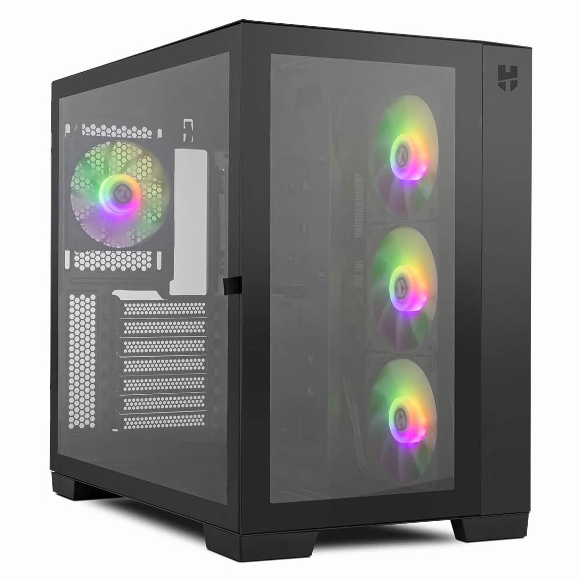 NOX Xtreme Products Hummer Astra – Semitorre ATX/Micro ATX con Cristal Templado, Ventiladores EASYLINK LED ARGB, hasta 10 Ventiladores, Soporta Gráficas Grandes, USB 3.0, Negro