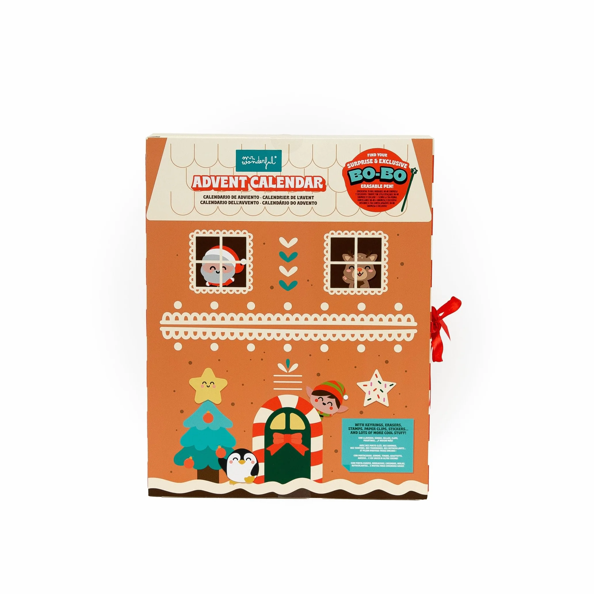 Mr. Wonderful Calendario de Adviento 24 Sorpresas Llaveros Sellos Gomas Pegatinas Minilibretas Muñequitos 3D Bolígrafo Bo-Bo Regalo Original Navidad