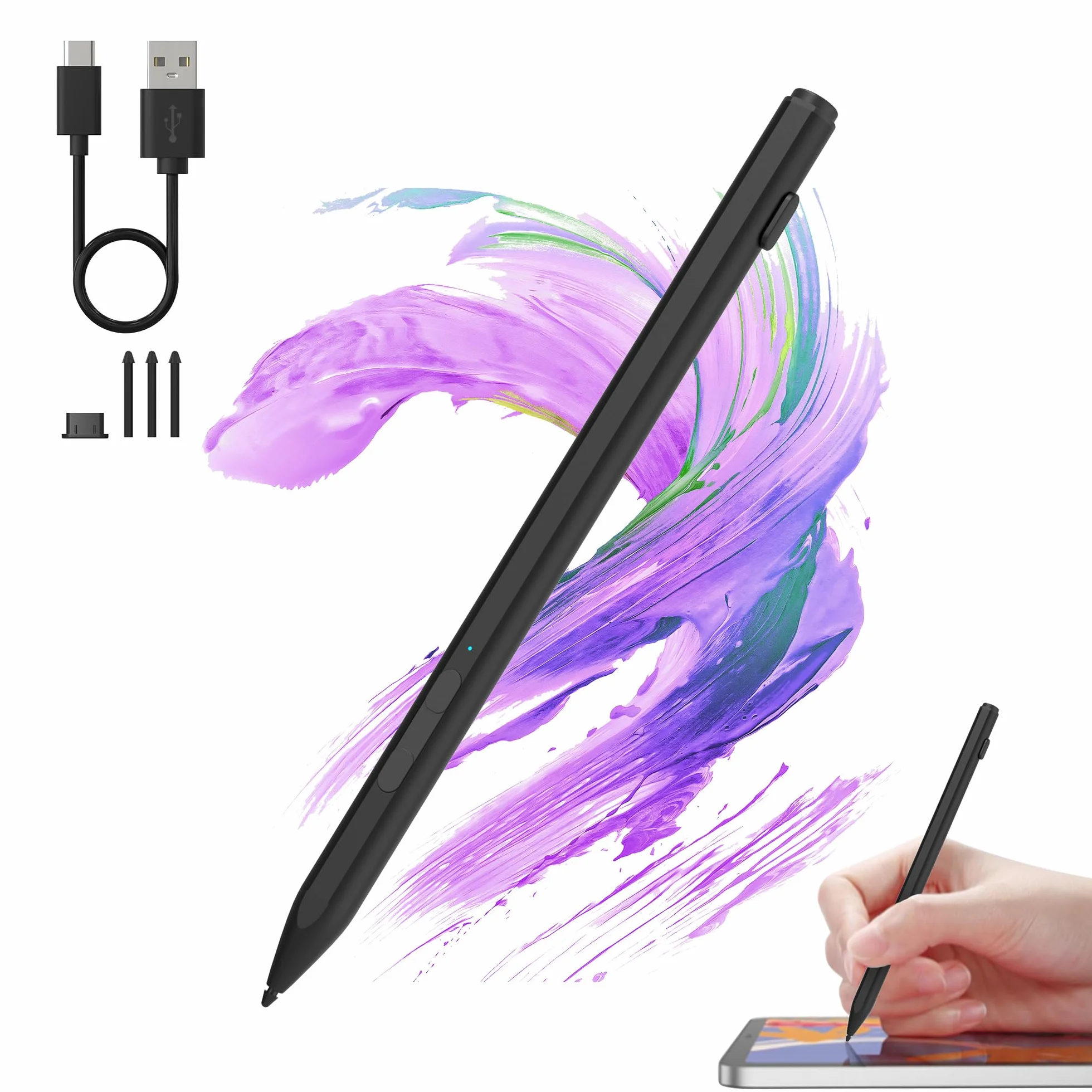 Lápiz Surface para Surface Pro 12/11/10/9/8/7/6/5/4/3/X, USB C Carga Rápida Surface Pen para Surface Go/Book/Laptop/Studio, con Botón 2 en 1& 4096 Sensibilidad a la Presión