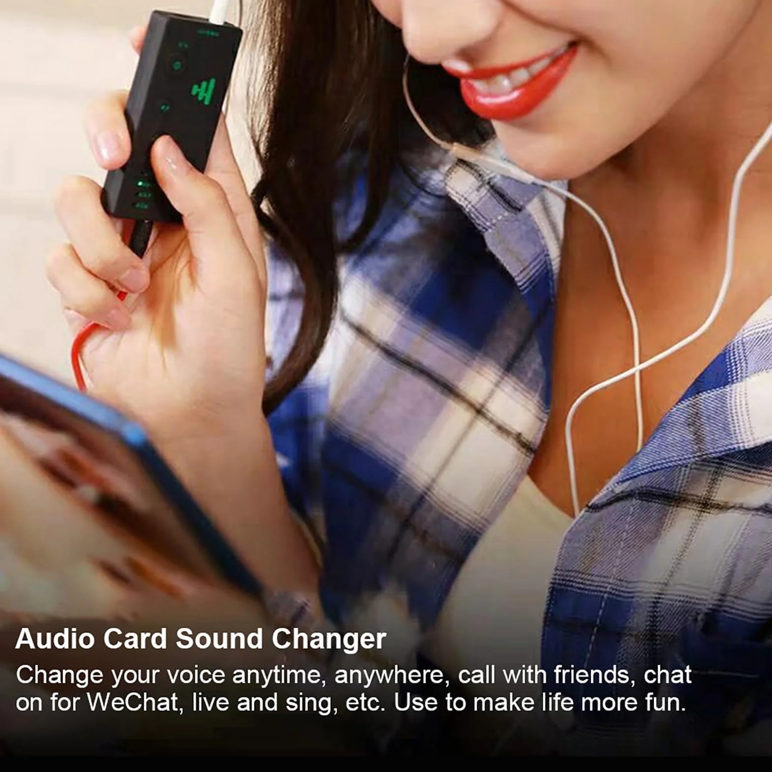 Yunir Cambiador de Voz, Mini Tarjeta de Sonido Externa Teléfono móvil Dispositivo portátil de Cambio de Voz en Tiempo Real con Cable de 3,5 mm, para teléfono móvil, PC (versión en inglés)