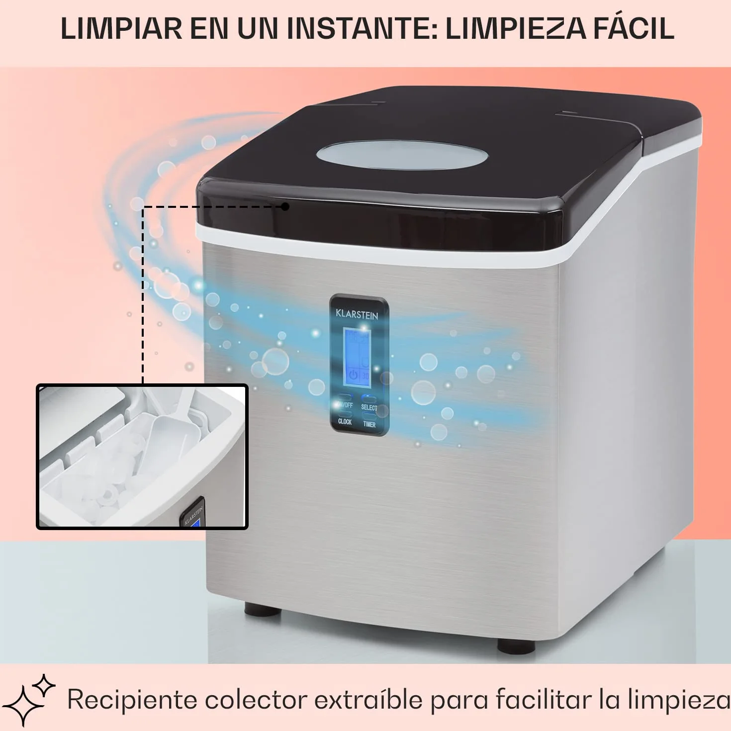 Klarstein Mr. Frost Máquina de hacer hielo 150 W 15 kg 3,3 L Negro