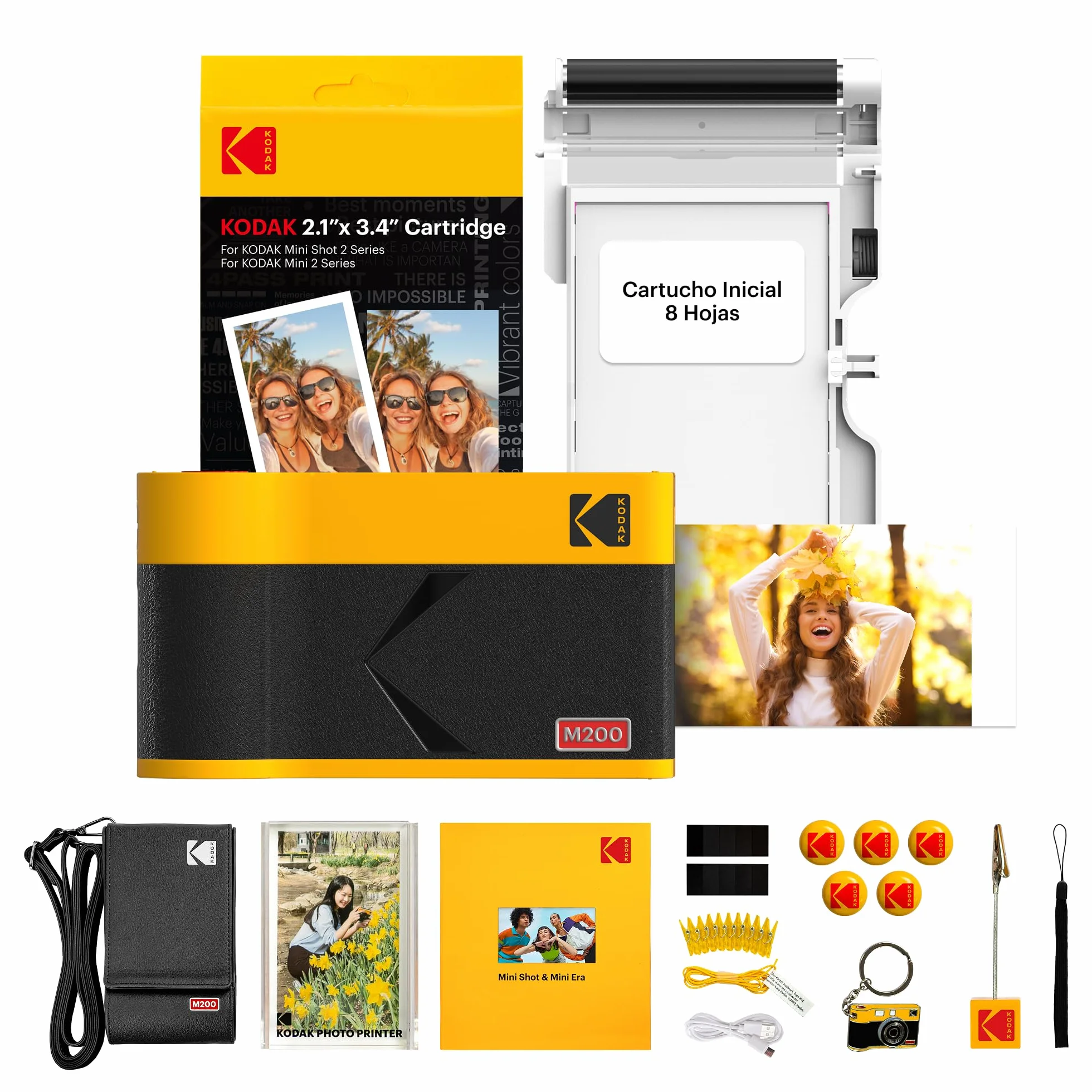 KODAK Mini 2 ERA 4PASS Impresora de Fotos Portátil (5,3x8,6cm) (Impresora + Pack de Regalo con 38 Hojas (8 Hojas Iniciales + 30 Hojas), Amarillo)