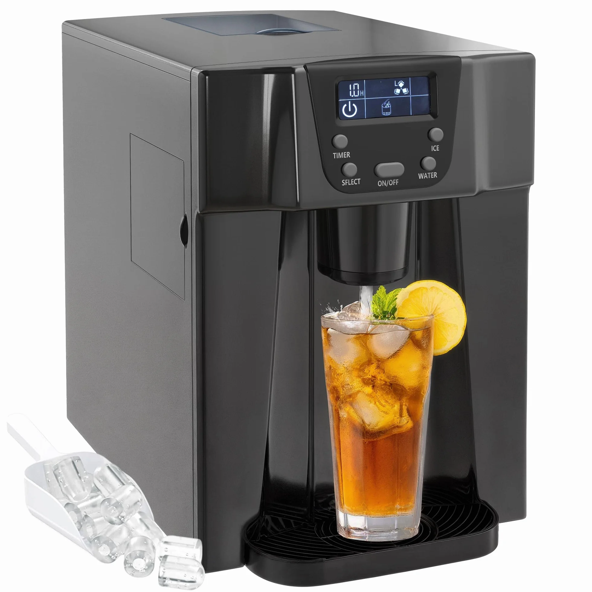 HOMCOM Máquina de cubitos de hielo portátil, 12 kg/24h, 9 cubitos en 6-10 min, tamaño ajustable, temporizador, depósito 3L