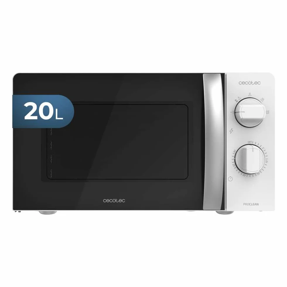 Cecotec Microondas ProClean 2010. 700 W de Potencia, 20L de Capacidad, Tecnología 3DWave, Modo Descongelación, 6 Niveles de Potencia, Temporizador 30 mins, Diseño Compacto