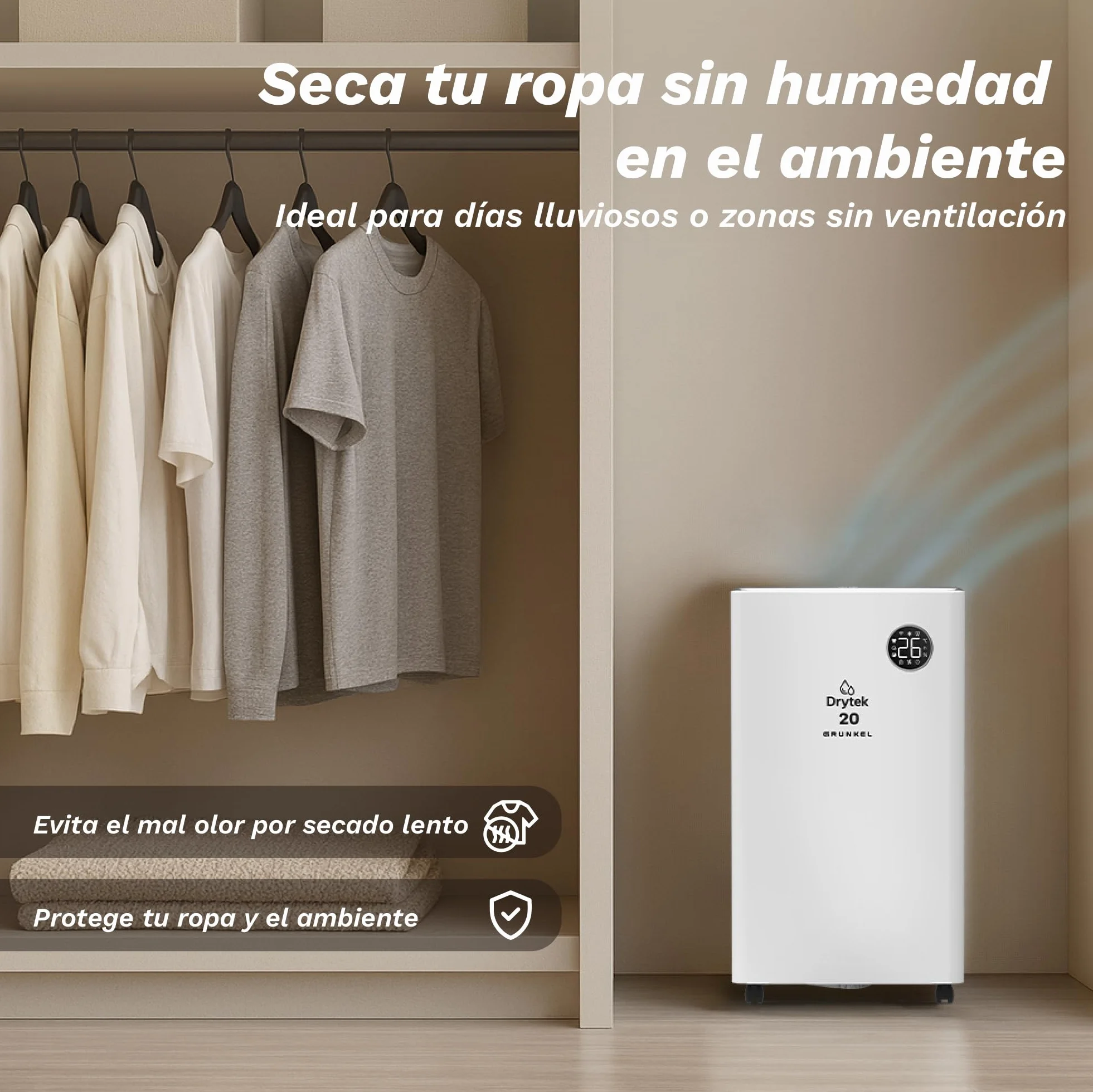 Deshumidificador GRUNKEL DH-20DT 20L/día Wi-Fi Integrado App R290