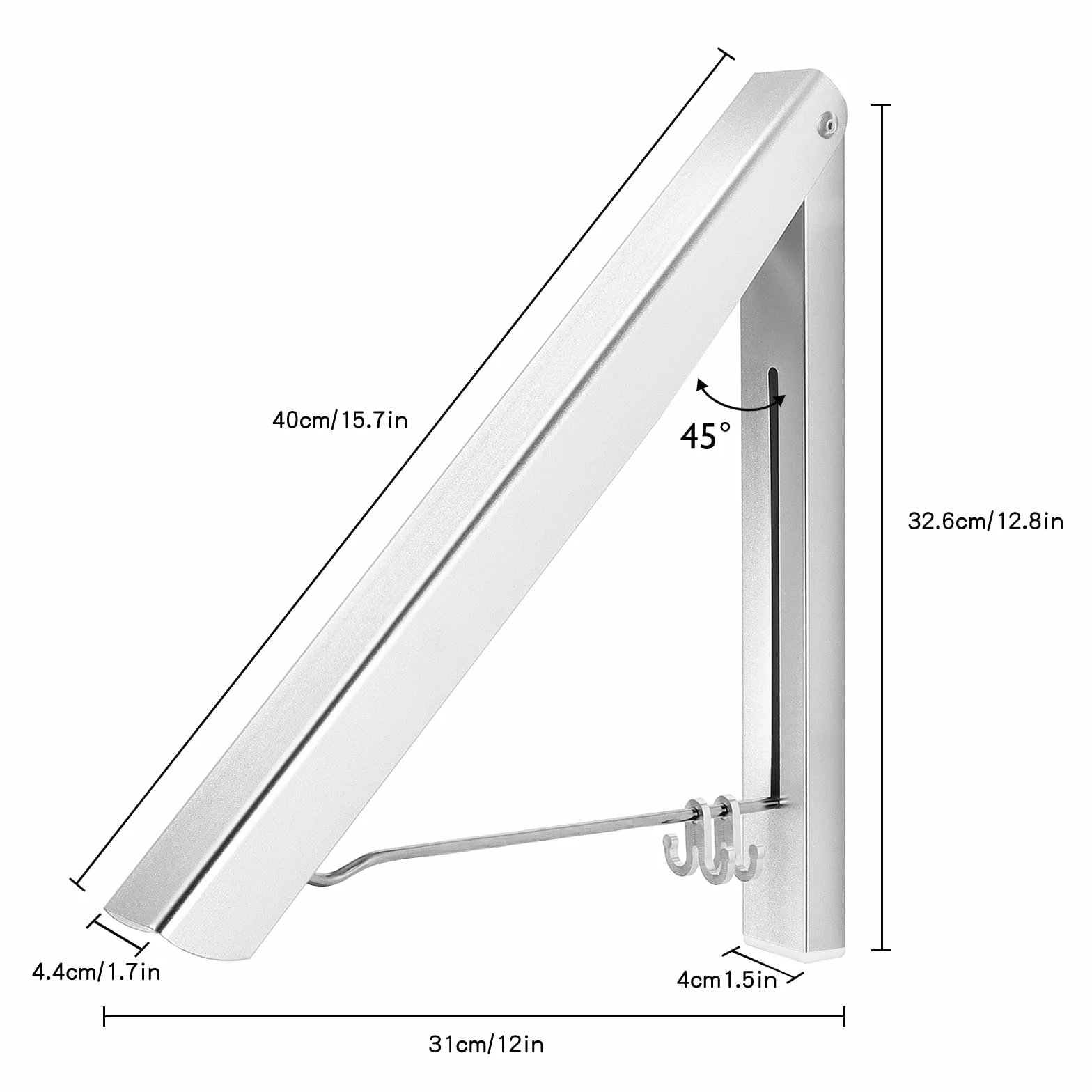 LIVEHITOP Perchero de Pared Plegable, Aluminio, Ahorrar Espacio para Sala, Baño, Oficina (Plata)