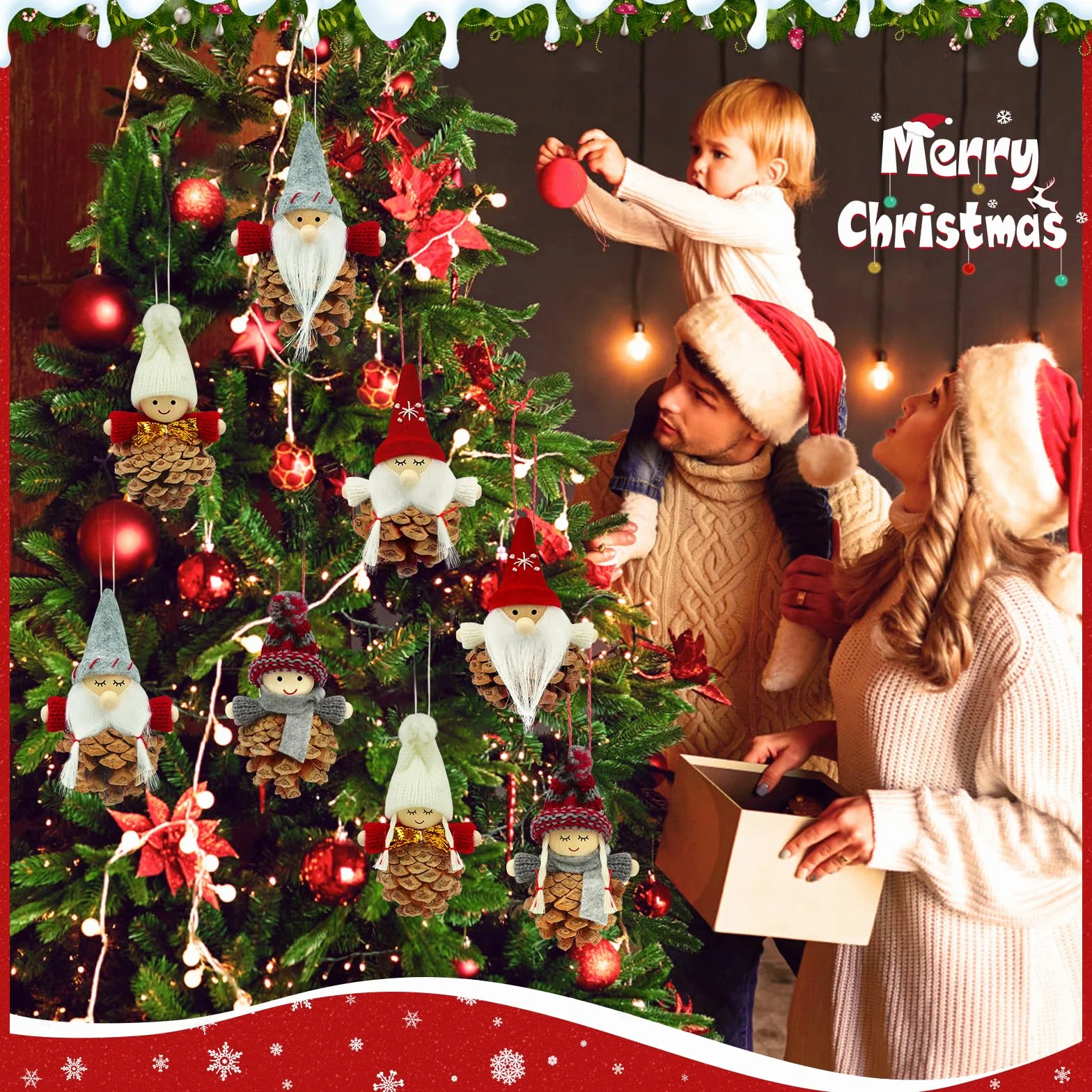 Adornos Navidad Madera 8 Piezas Elfo Gnomos Piñas Navideños Papa Noel Decoracion
