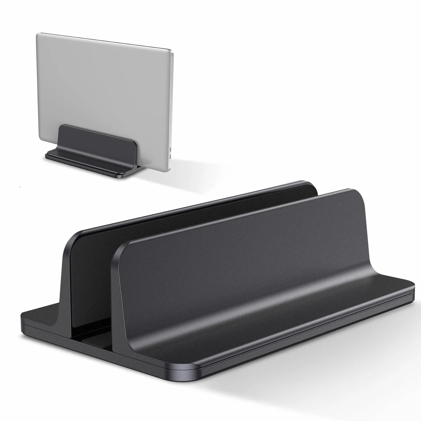 Soporte Portátil Vertical, Vertical Soporte para Ordenador Portatil de Aluminio con Base Ajustable para Macbook Pro Air, HP, DELL, ASUS, Surface, Lenovo y Otros Portatiles, Laptop Stand, Negro