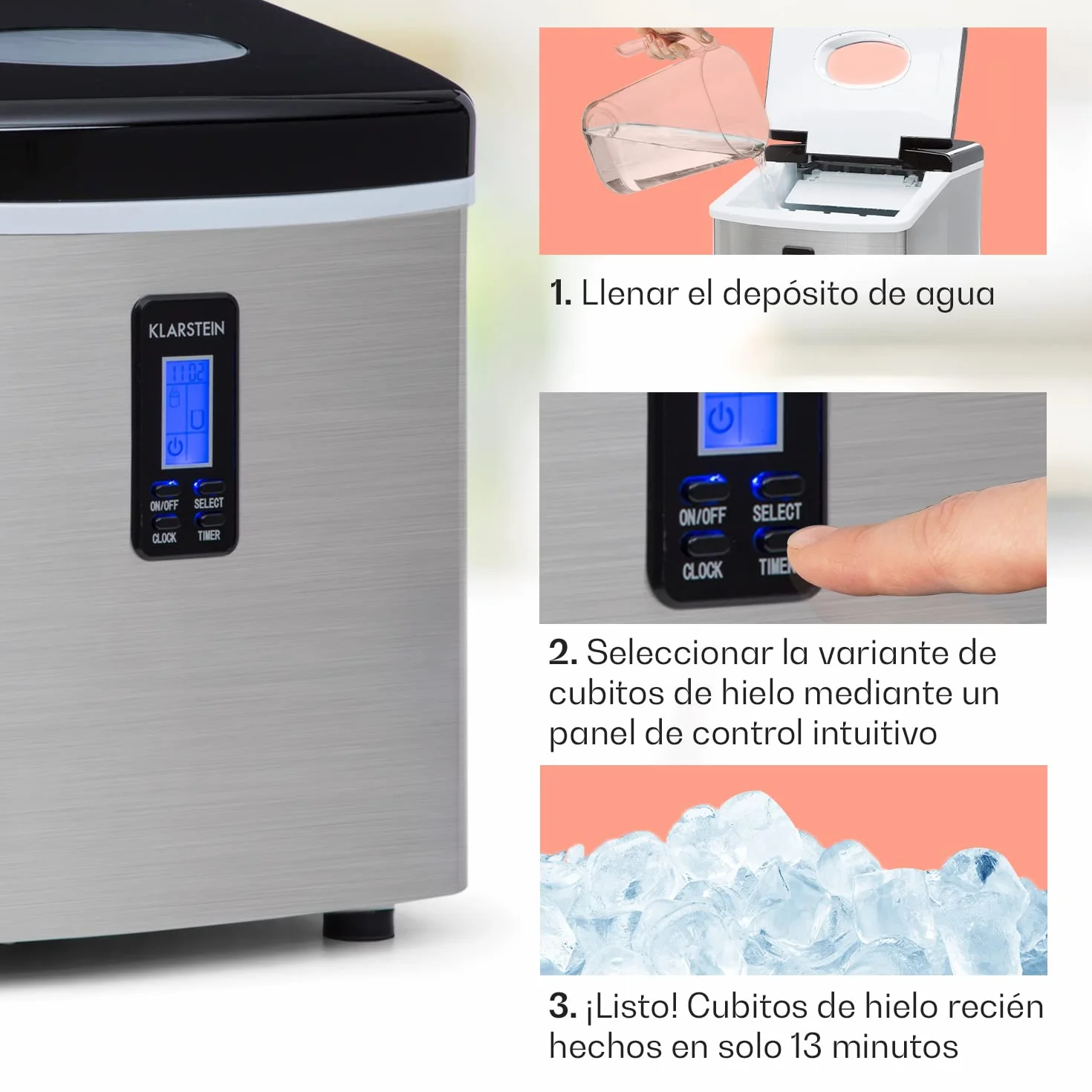 Klarstein Mr. Frost Máquina de hacer hielo 150 W 15 kg 3,3 L Negro