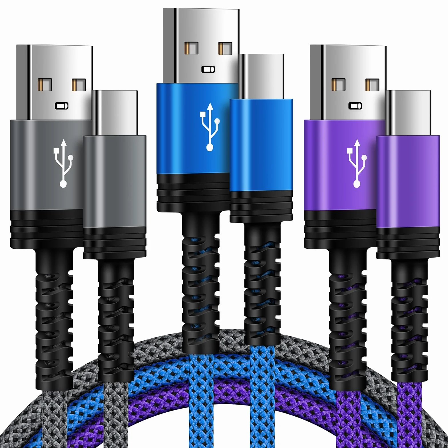 Cable de carga rápida USB C para Samsung, paquete de 3 unidades de 6 pies de nailon trenzado tipo C Android Auto para Galaxy Z Fold7 Flip7 S25 Ultra S24 FE A16 A15 A56 A55 A36 A26 A35 5G iPhone 17 16e