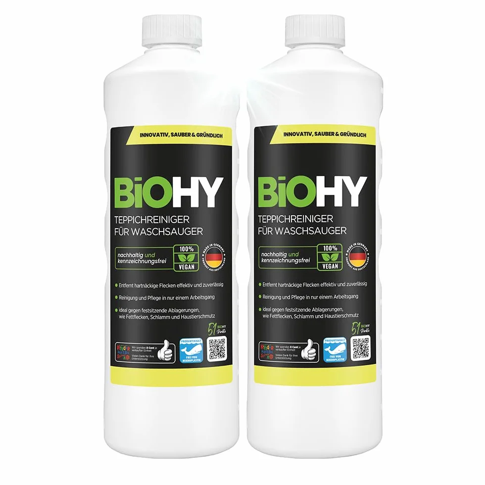 BiOHY Limpiador de alfombra para aspiradoras en húmedo 2 botellas 1 litro