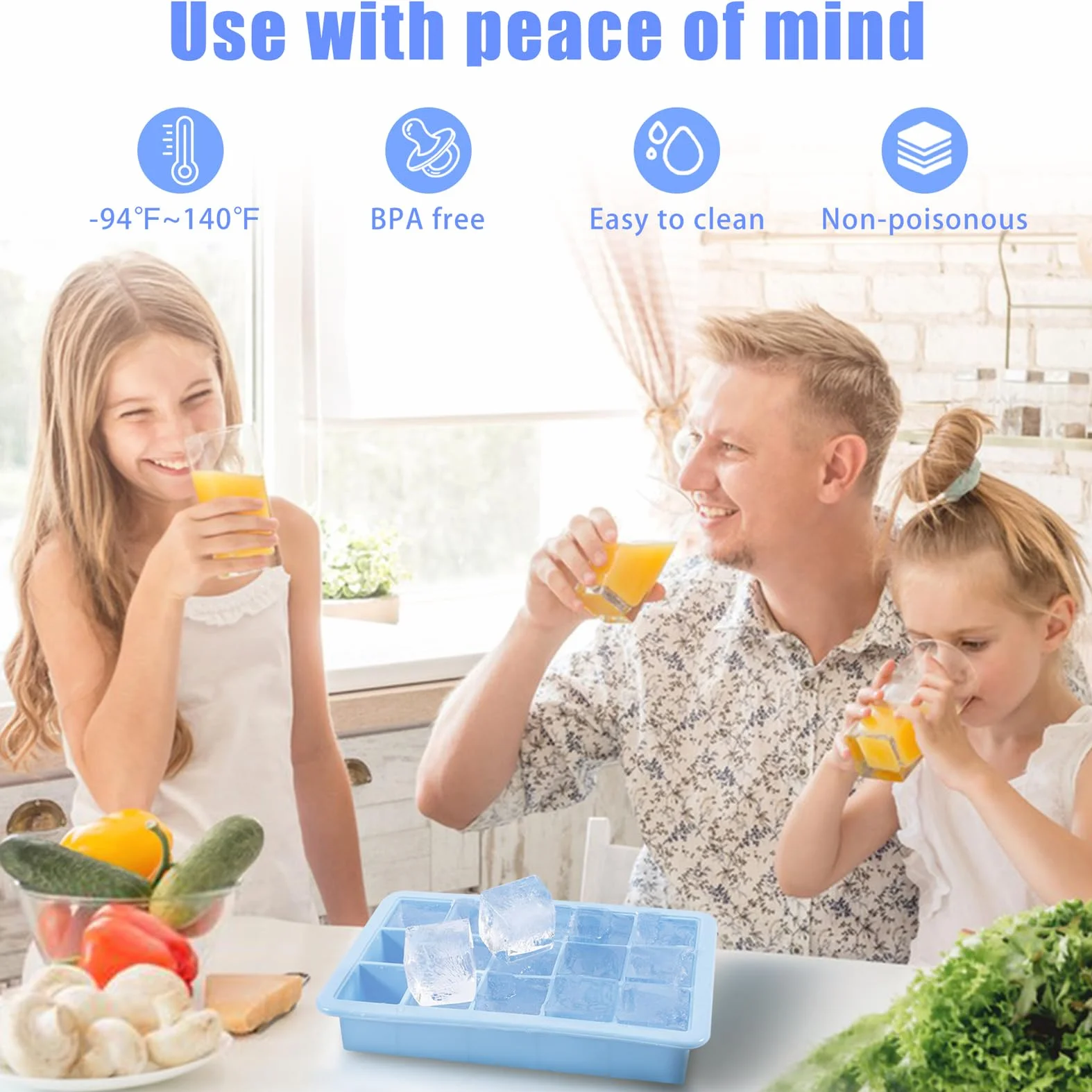 Cubiteras para Hielo con Tapa, Moldes de Silicona Apilable, sin BPA, 3 Piezas