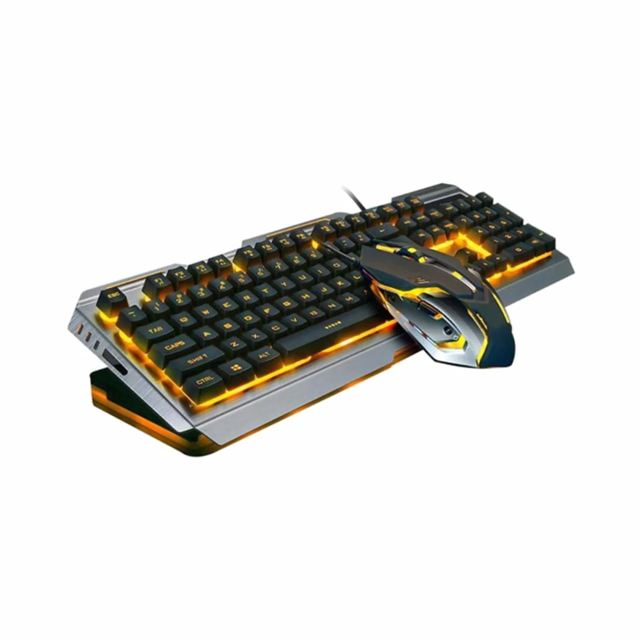 Teclado Mecánico Retro Negro Botón Flotante y Diseño Ergonómico, Kit de Teclado y Ratón Gamer Retroiluminación LED para Juegos