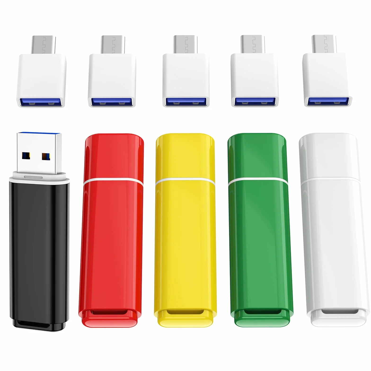 ABLAZE 5 Piezas Memorias USB 4 GB con adaptadores tipo C Pen Drive 4GB para PC, smartphones y ordenadores