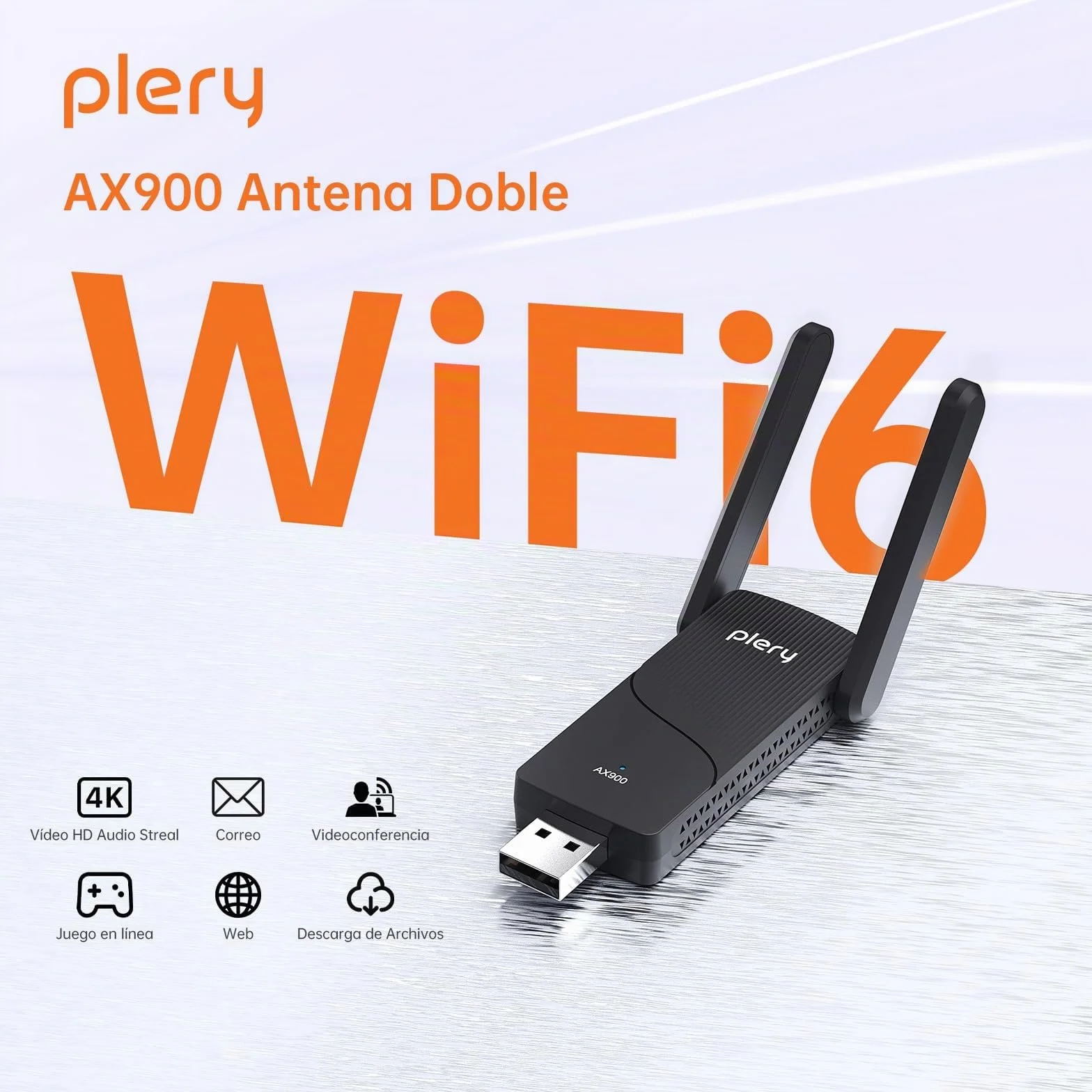 2 en 1 Adaptador WiFi 6 AX900 + BT5.4 Bluetooth USB WiFi para PC, Doble Banda 5 GHz/2,4 GHz Antena WiFi, Controlador Integrado para Windows 10/11, Seguridad WPA3(Gris Claro)