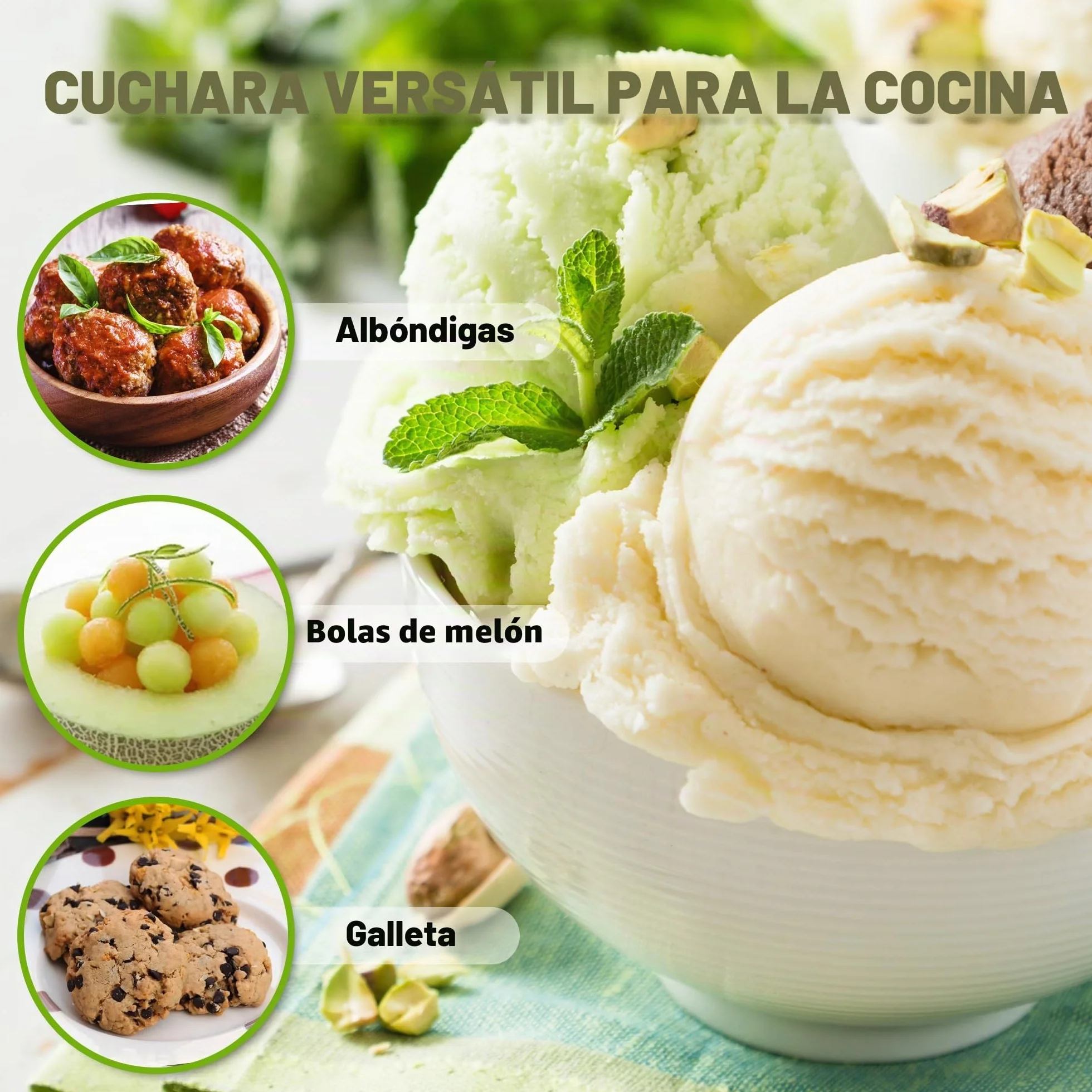TJ POP Cuchara de Helado Grande 6cm Acero Inoxidable Gatillo Mango Cómodo