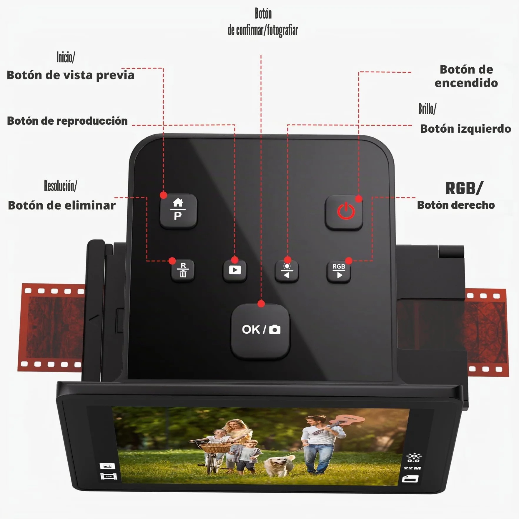 Escáner digital de películas y diapositivas con gran pantalla LCD de 5 pulgadas, escáner negativo y escáner de diapositivas para digitalizar, convierte 135, 126 KPK, 110 negativos y película Super 8 a