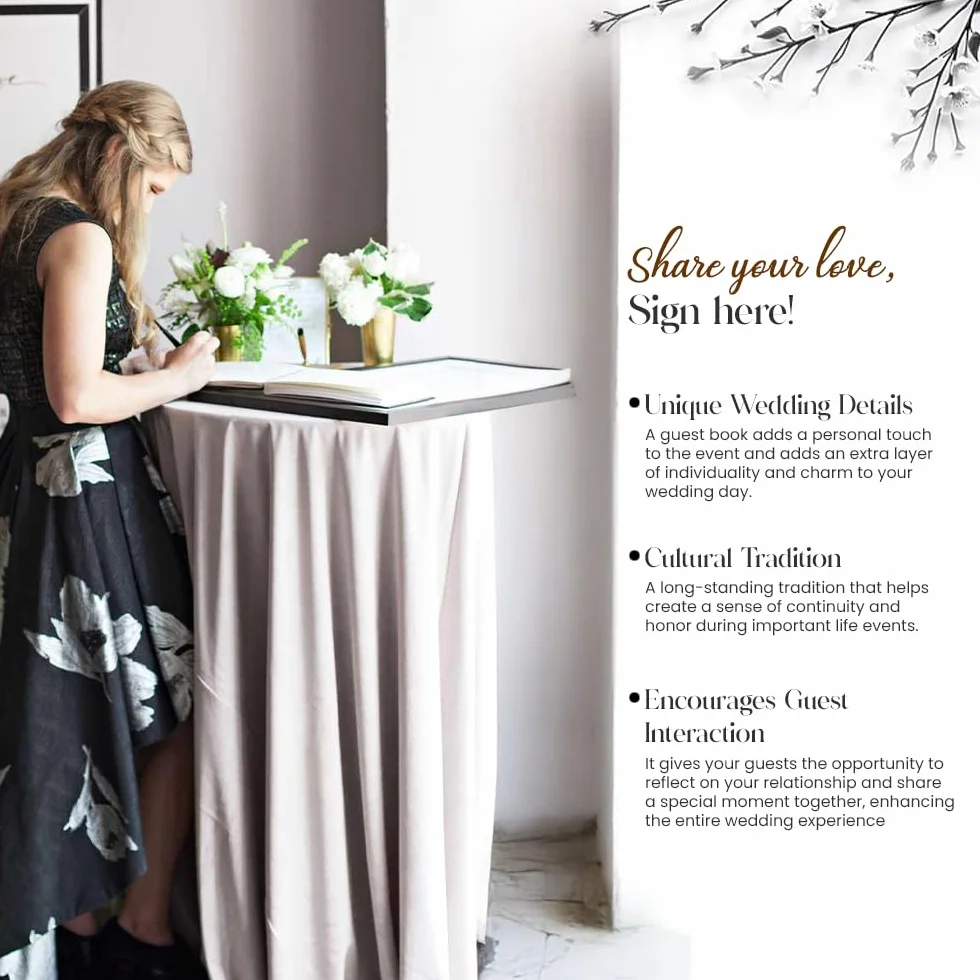 Plantvibes Libro de visitas premium para bodas, 120 páginas, estilo vintage, título dorado, negro
