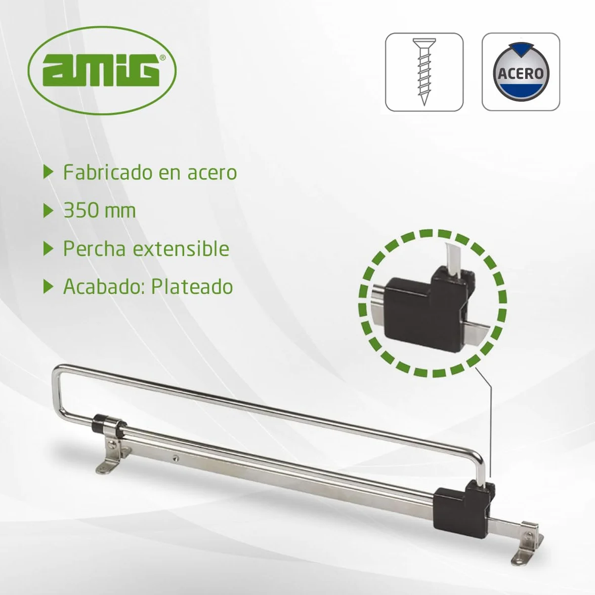 Amig Cuelgaperchas Extraíble 350 mm Acero Colgador Extensible para Ropa Armarios Plateado