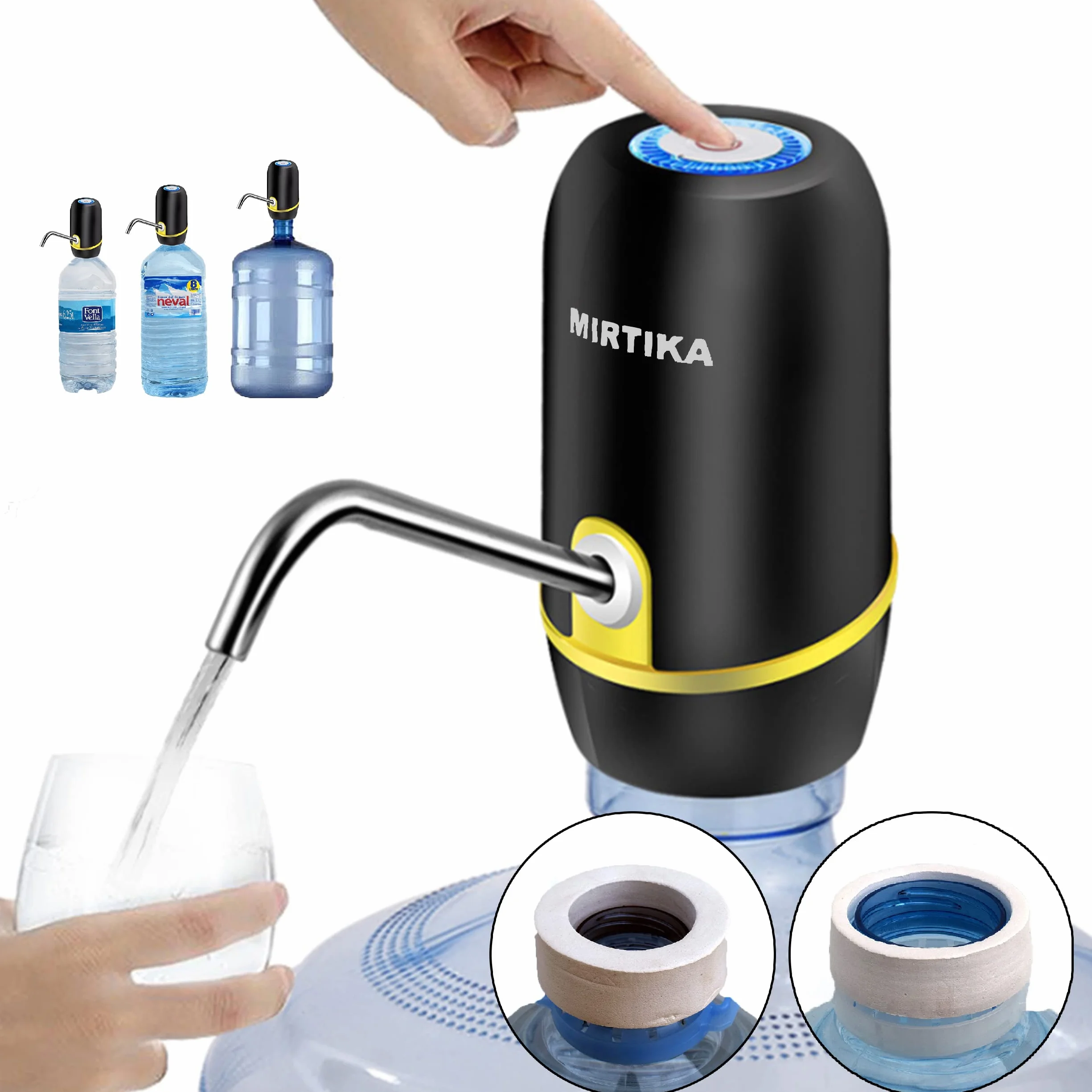 Dispensador de Agua Automático con Bomba Eléctrica USB Recargable, Adaptadores Universales para Garrafas y Botellas, Negro