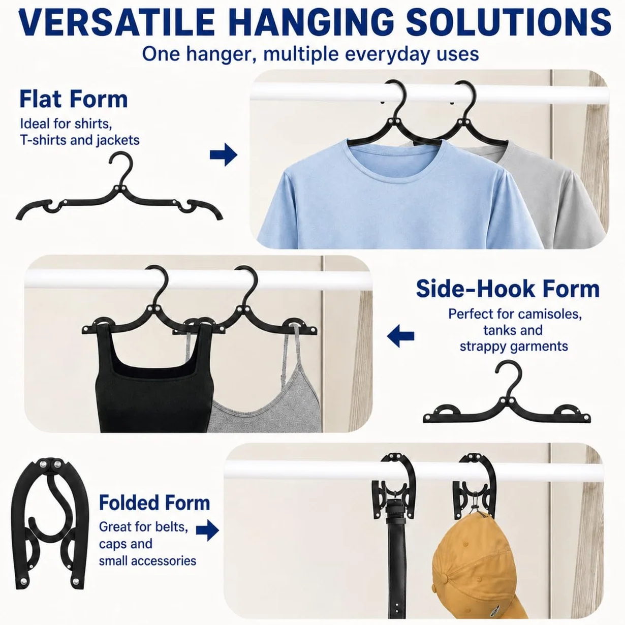 Perchas de Viaje Plegables 12 Unidades Negro para Cruceros Prendas Secado Ropa