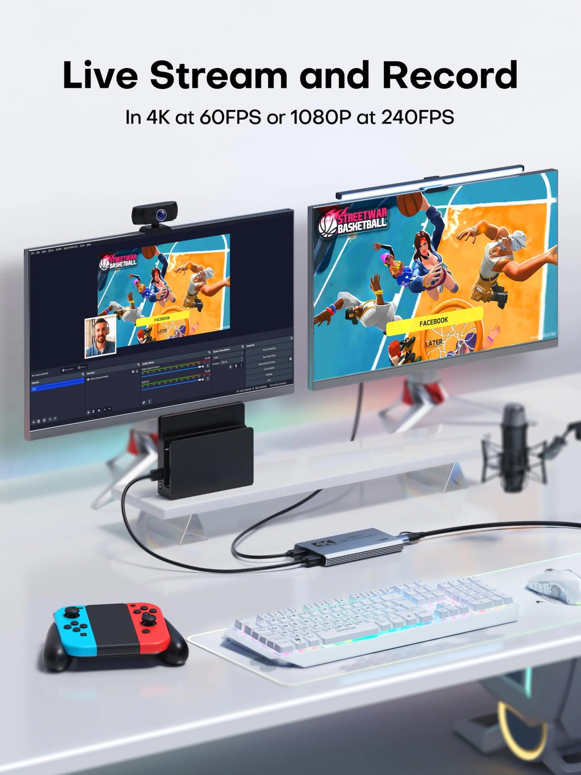 XIIXMASK Tarjeta de captura de video, tarjeta de captura USB 3.0 4K HDMI Loop-Out, 4K 60FPS/1080P 240FPS captura de videojuegos para PS5/cámara/PC/transmisión