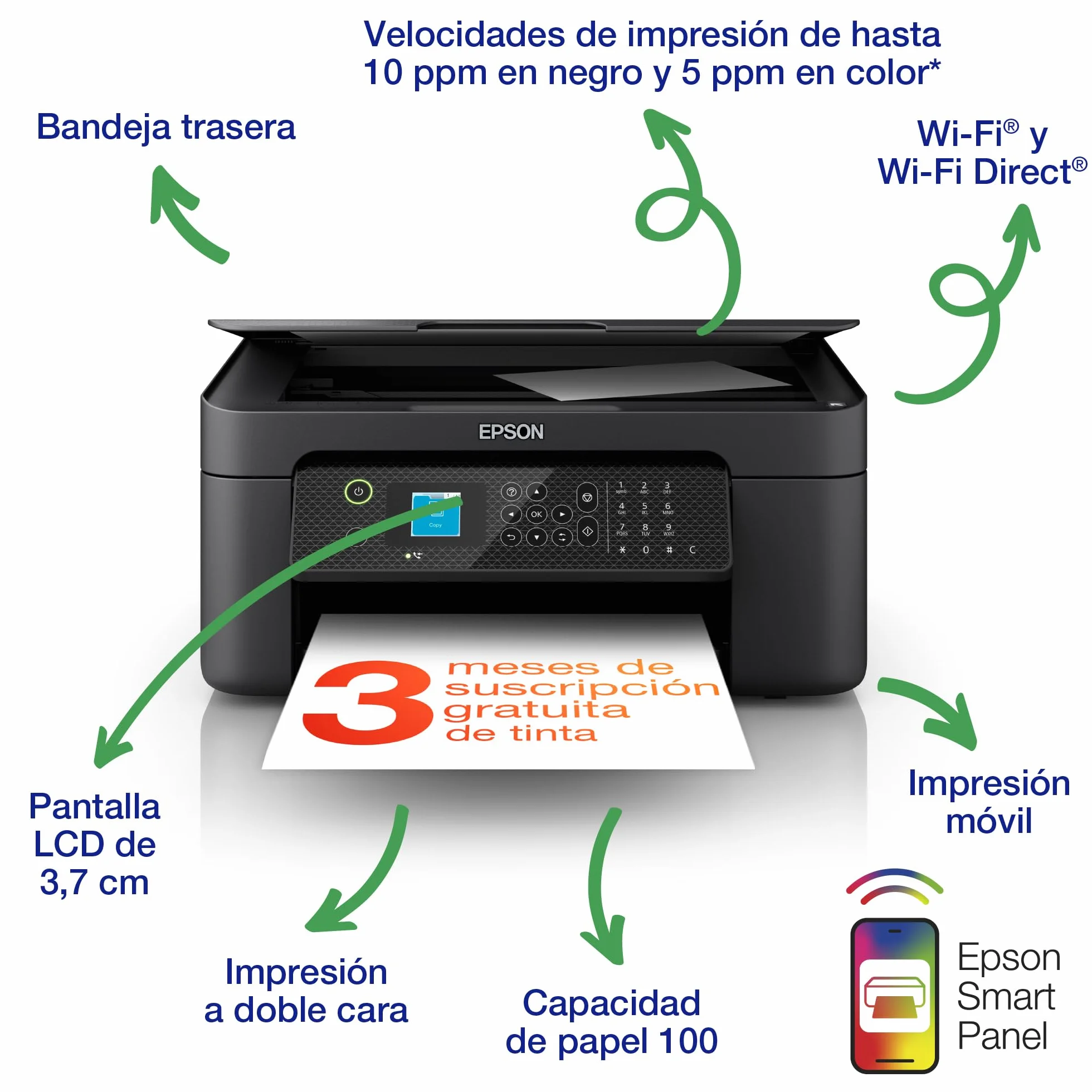 Epson Impresora de inyección de Tinta multifunción Workforce WF-2910DWF A4 con conectividad inalámbrica y 3 Meses Gratis de suscripción de Tinta ReadyPrint Flex*