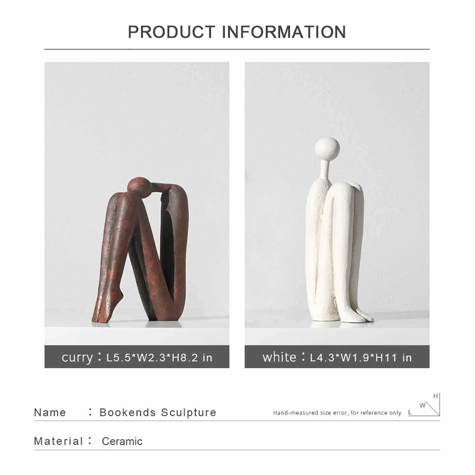 Sujetalibros Decorativos de Cerámica Set de 2 – Figuras Abstractas Modernas Blanco y Marrón – Pesados para Libros