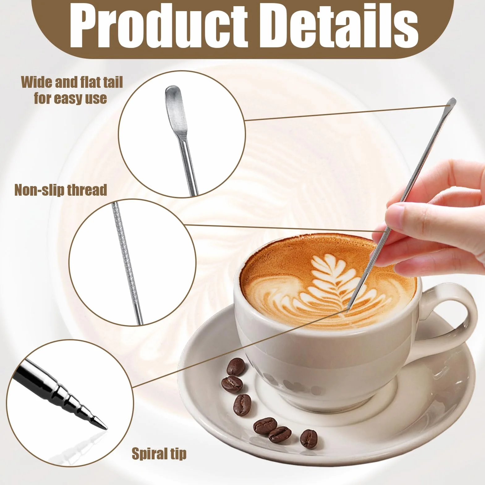 Latte Pen Art Café Spice Pen de acero inoxidable Coffee Fancy Stitch, bolígrafo para decorar capuchino