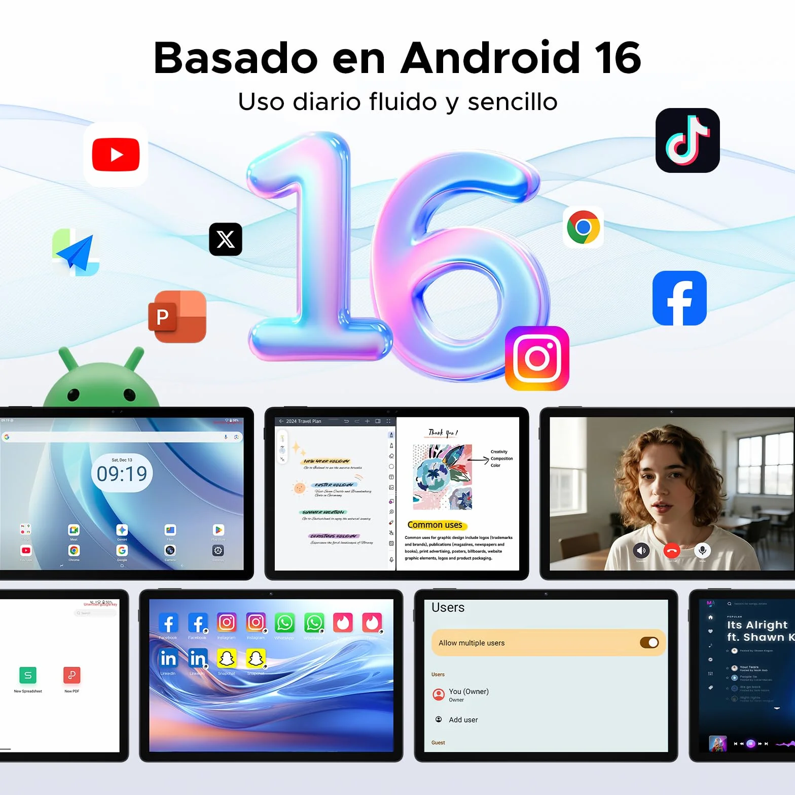 P11 Android 16 Tablet 11 Pulgadas, 48GB RAM 128GB ROM, 90Hz, T7250 Octa-Core, 8800mAh, Gemini AI, Widevine L1, Azul