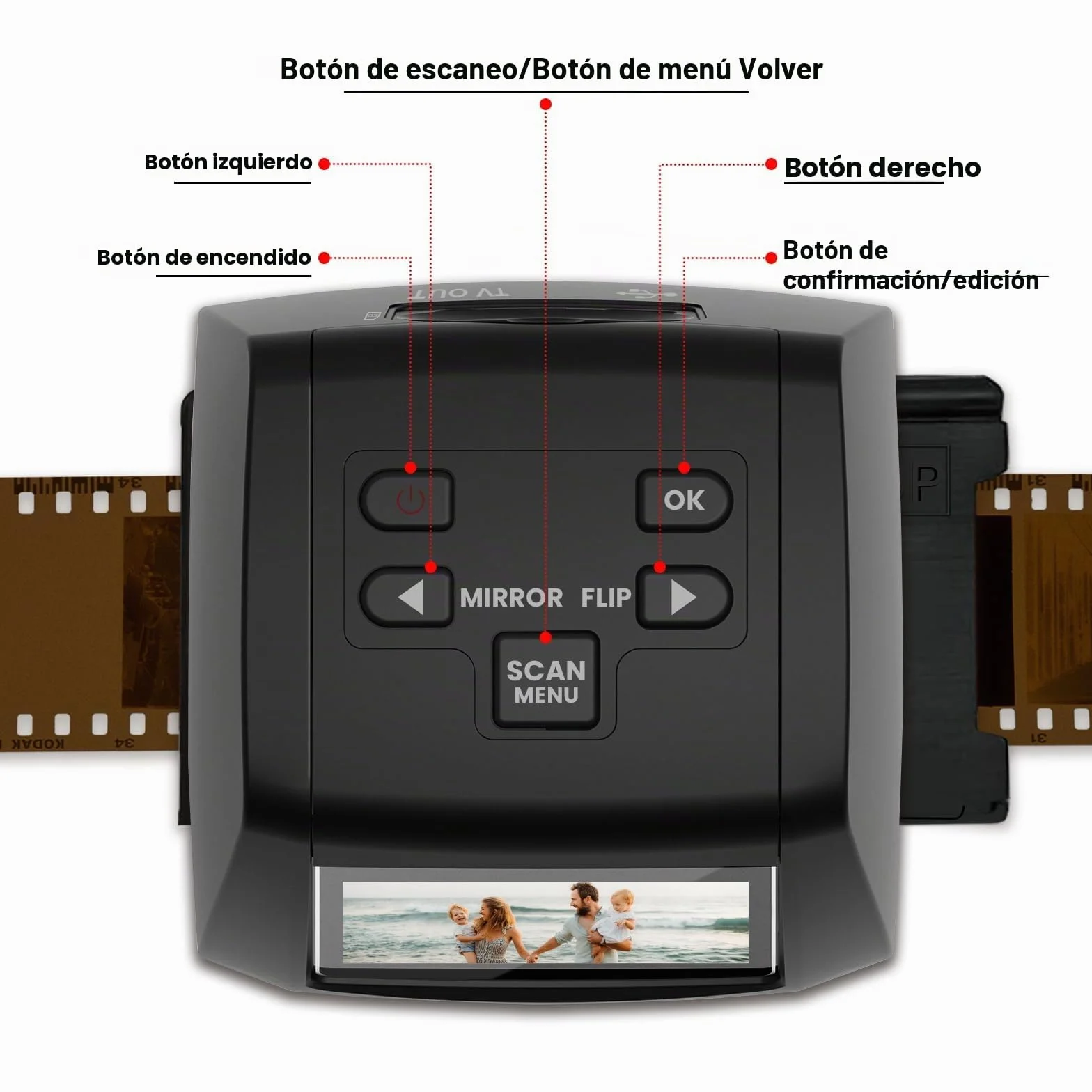 Escáner digital de diapositivas, escáner de diapositivas independiente y escáner negativo Convierte negativos y diapositivas de película de 35 mm, 126, 110, Super 8 y 8 mm en imágenes JPEG, pantalla