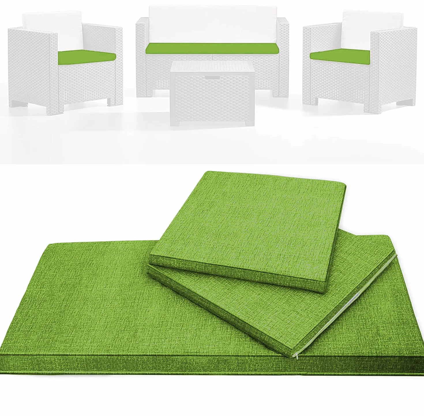 Set de 3 Cojines de Exterior para Sillones y Sofá de Jardín – Desenfundables con Cremallera, Resistentes, Verde Maranza