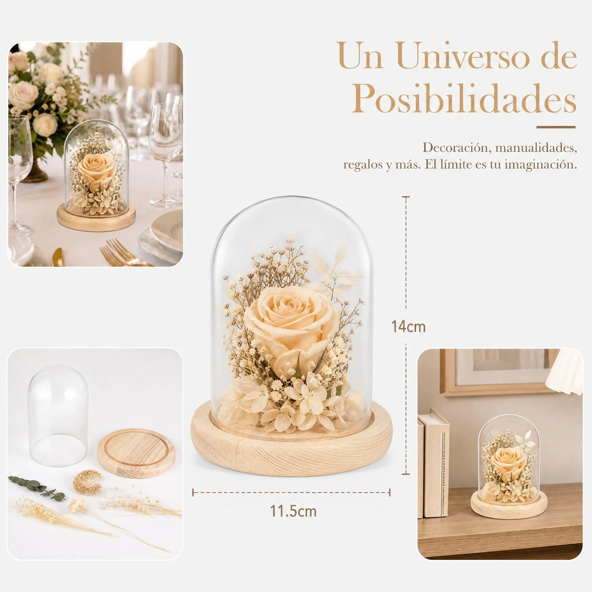 FOMIYES Transparent Glass Flower Dome with Wooden Base 4x5.5 Inch Home Decoration Valentines Gift