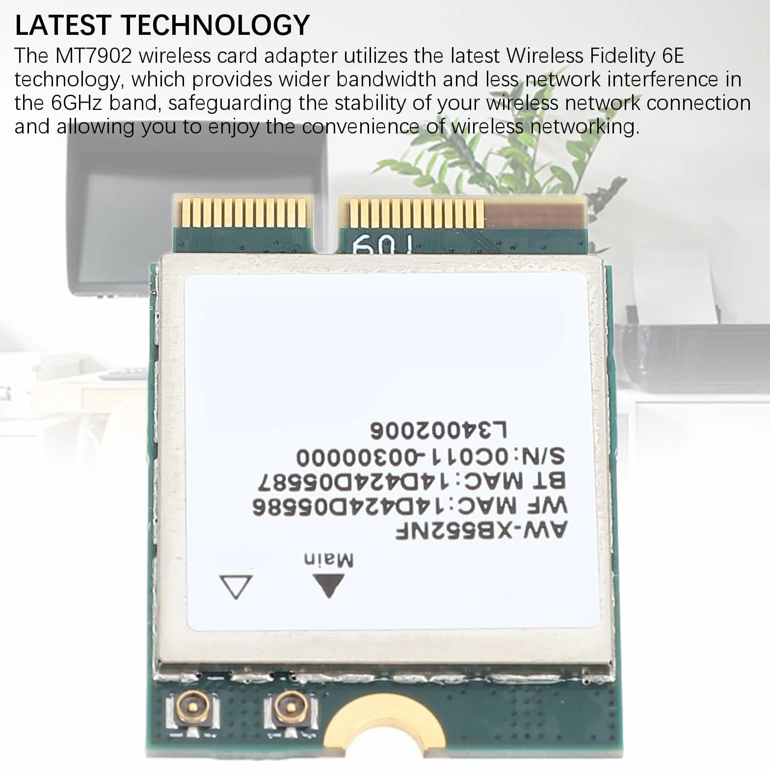 Tarjeta de Red Inalámbrica MT7902 WiFi 6E, M.2 2400Mbps 2,4GHz 5GHz 6GHz Tarjeta de Red WiFi de Triple Banda con Adaptador de Red Bluetooth 5.2 para 10 11 para Linux