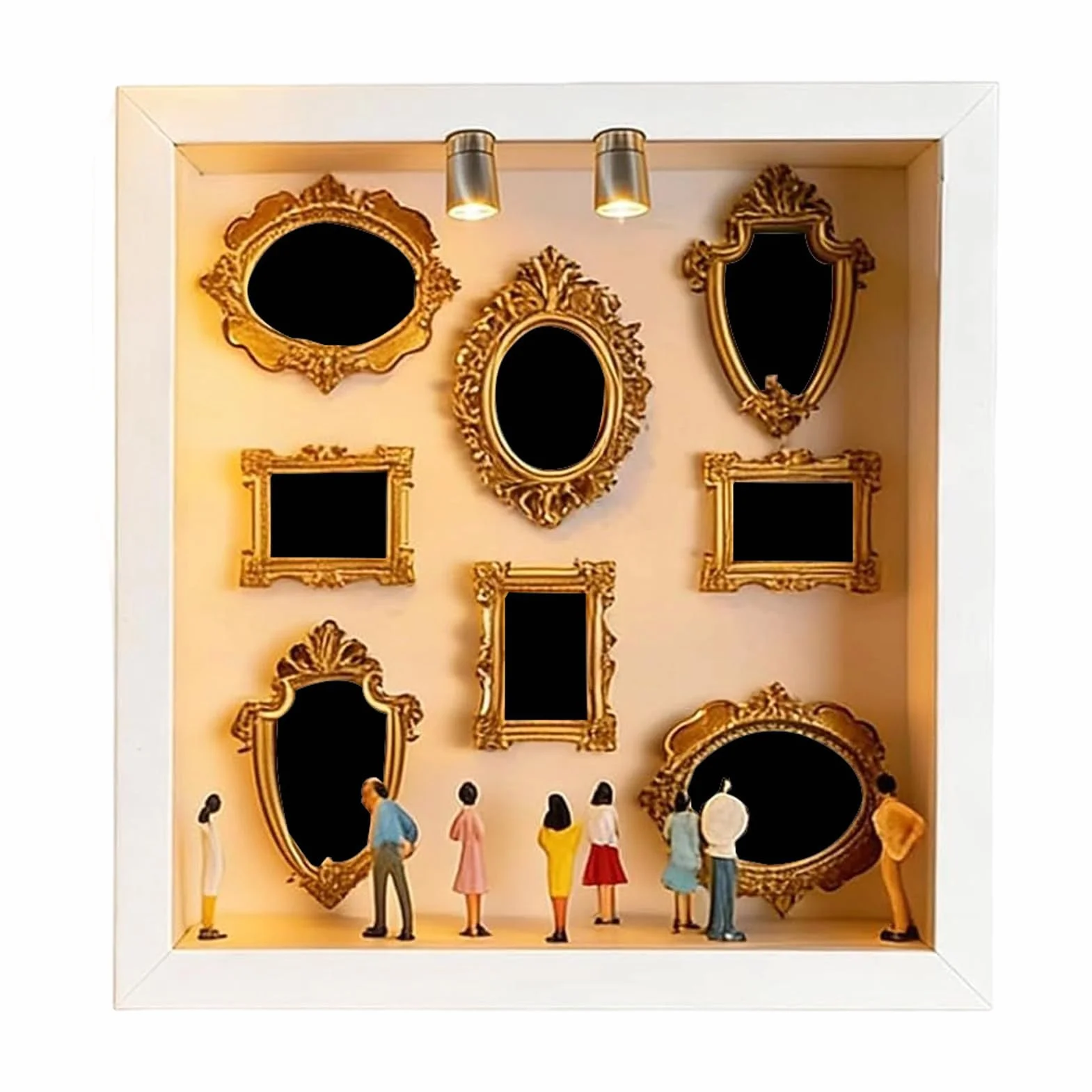 Museum Of Us Mini Museo Cornice Fai Da Te Con 8 Statuine, Scatola Display 3D | Miniatura In Legno Con LED Bianco Caldo, Cornice Shadow Box Per Matrimonio Anniversario Compleanni Decorazione Casa