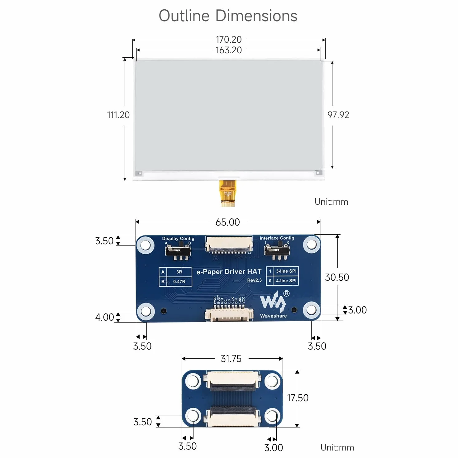 Waveshare 7.5 Inch E-Paper Display Hat Module V2 Kit 800x480 Resolution 3.3v/5v E-Ink Electronic Screen with Embedded Controller SPI Interface Compatible with Raspberry Pi/Jetson Nano/Arduino/STM32