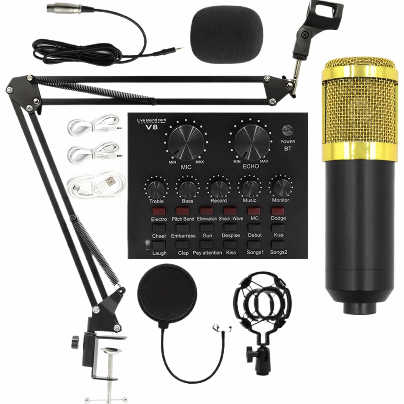 Set Completo Micrófono Condensador Kit Tarjeta Sonido para Streaming, | Plug And Play Para Estudio, Video En Directo, Webcast, Podcast, Esports, Locutores, Cantantes, Actores De