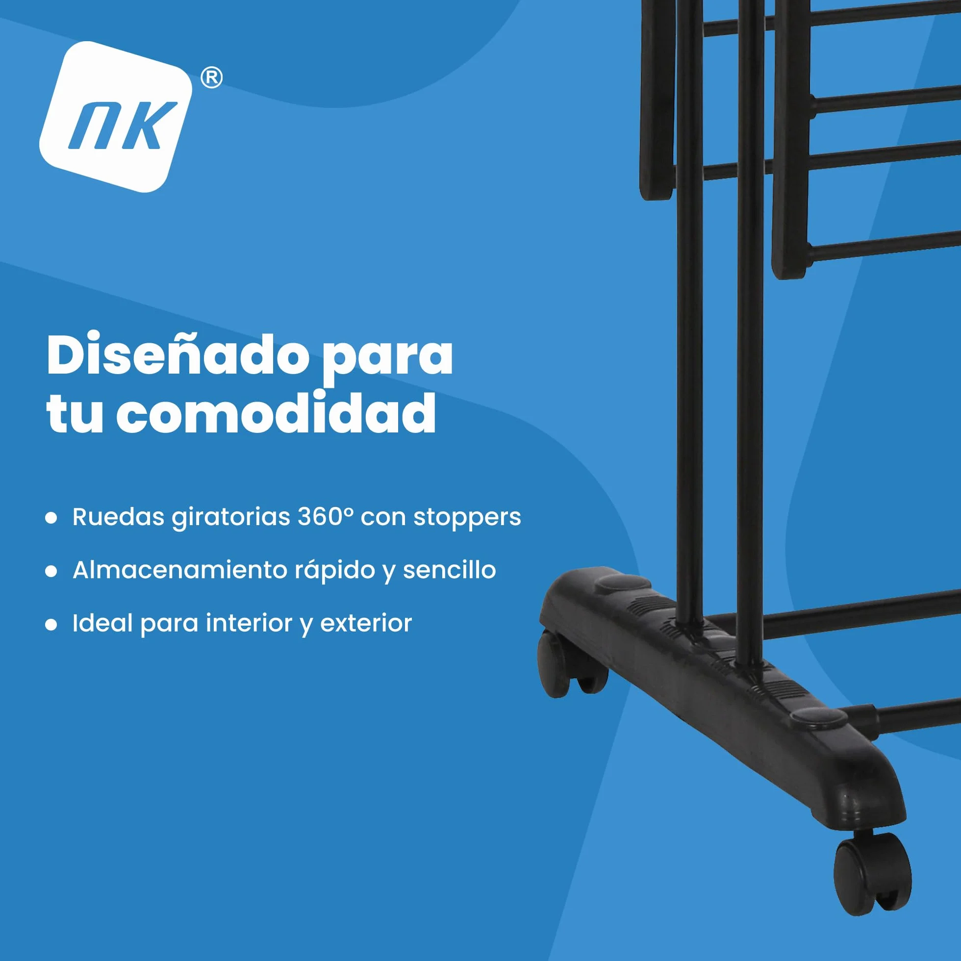NK Tendedero Vertical Plegable 4 Niveles 6 Bandejas Retráctiles 2 Alas Laterales Zapatero Ruedas 360° Negro
